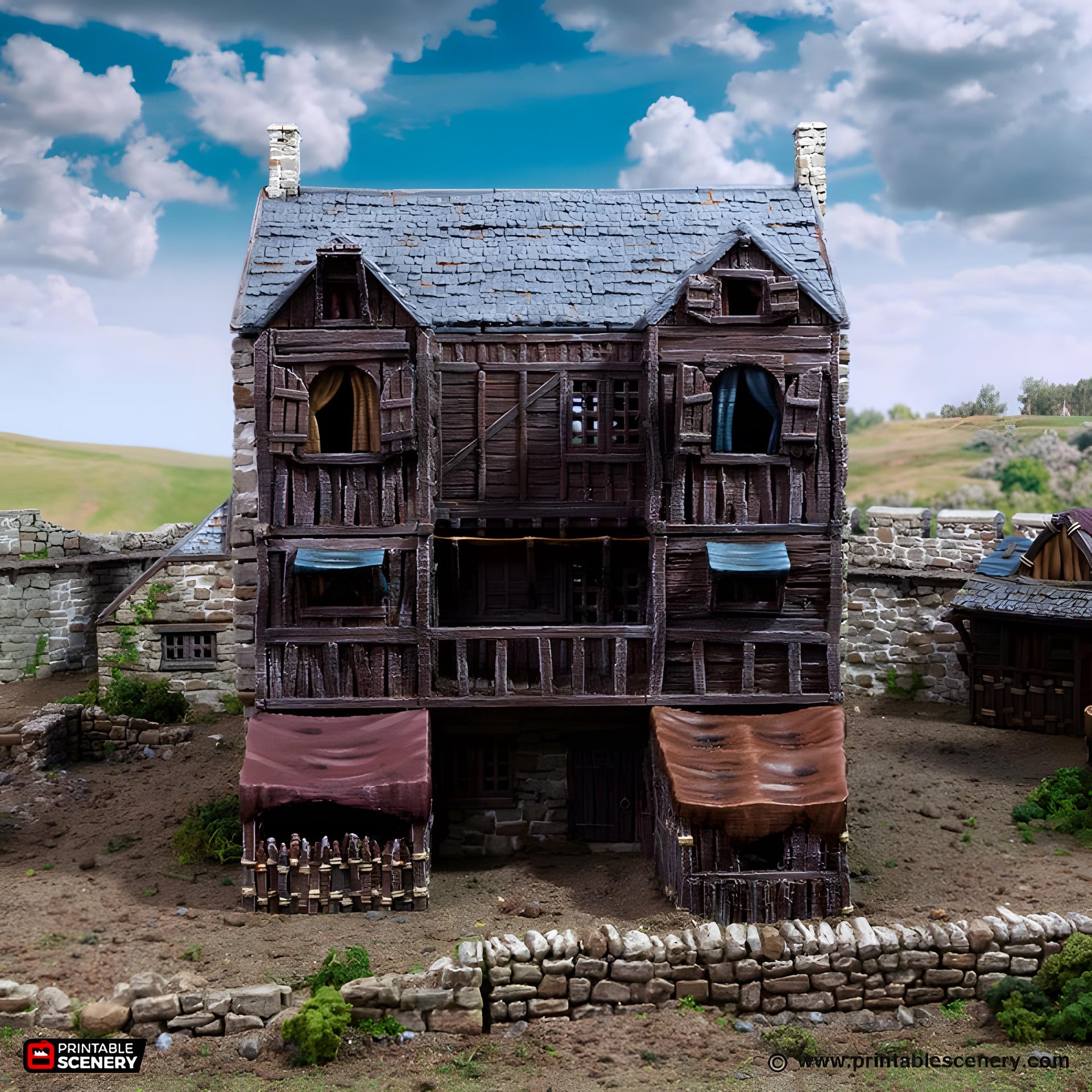 Slums of Flea Bottom 1. King and Country, 15mm, 28mm, 32mm - Printable Scenery | 28mm and 32mm | Wargaming | DnD | Tabletop Roleplaying