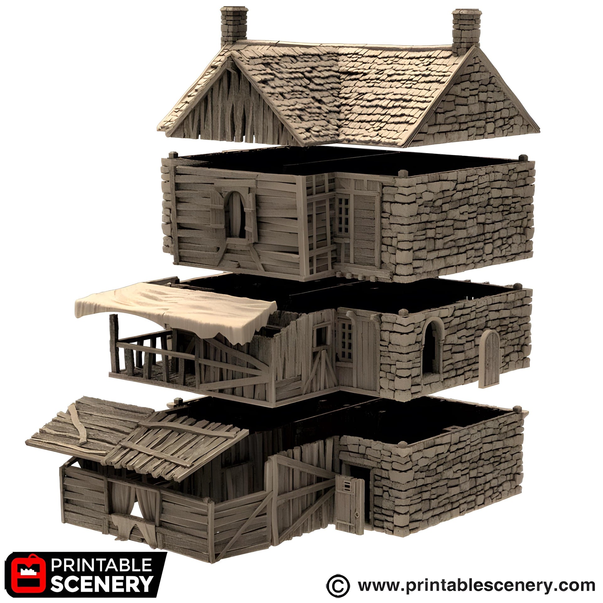 Slums of Flea Bottom 2. King and Country, 15mm, 28mm, 32mm - Printable Scenery | 28mm and 32mm | Wargaming | DnD | Tabletop Roleplaying