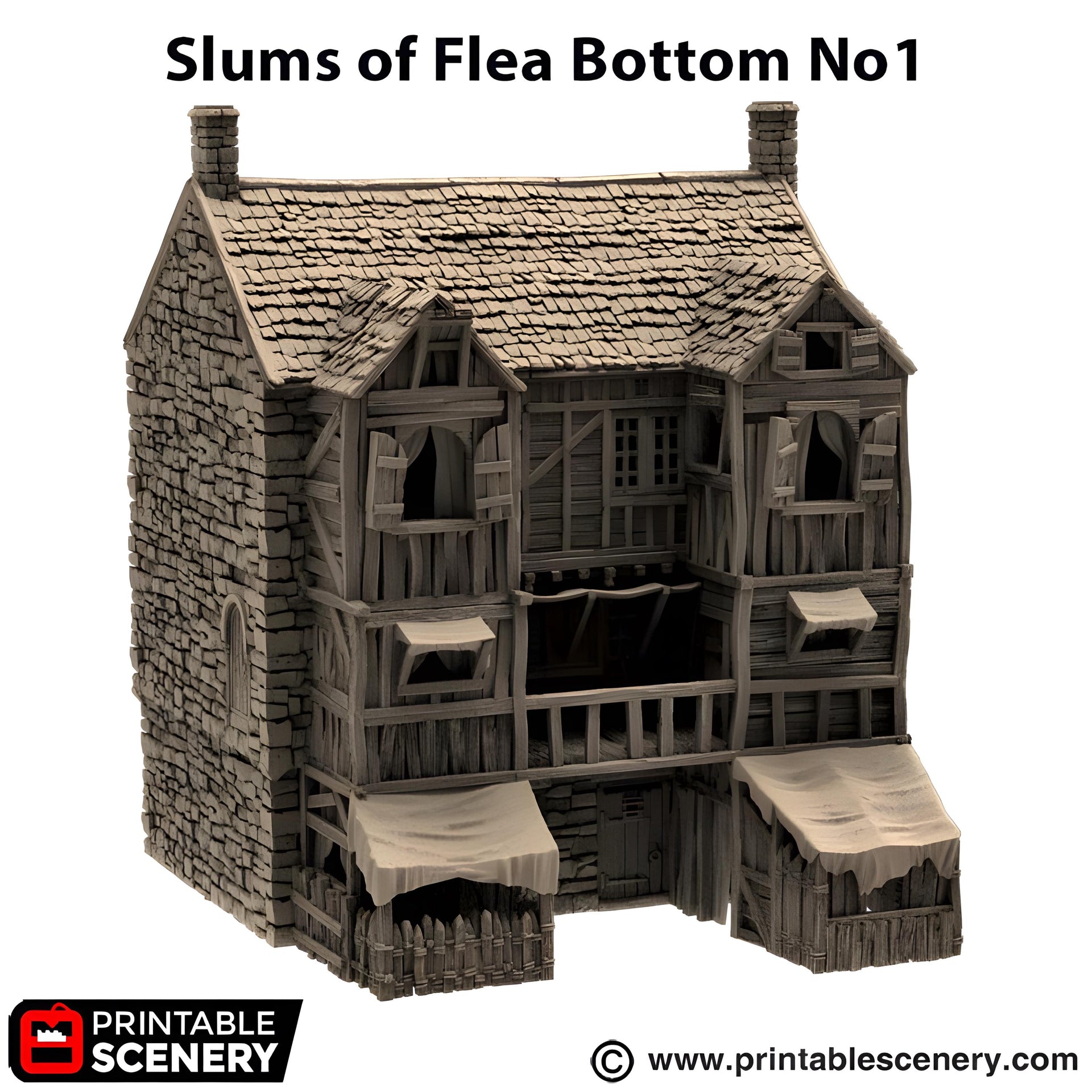 Slums of Flea Bottom 1. King and Country, 15mm, 28mm, 32mm - Printable Scenery | 28mm and 32mm | Wargaming | DnD | Tabletop Roleplaying