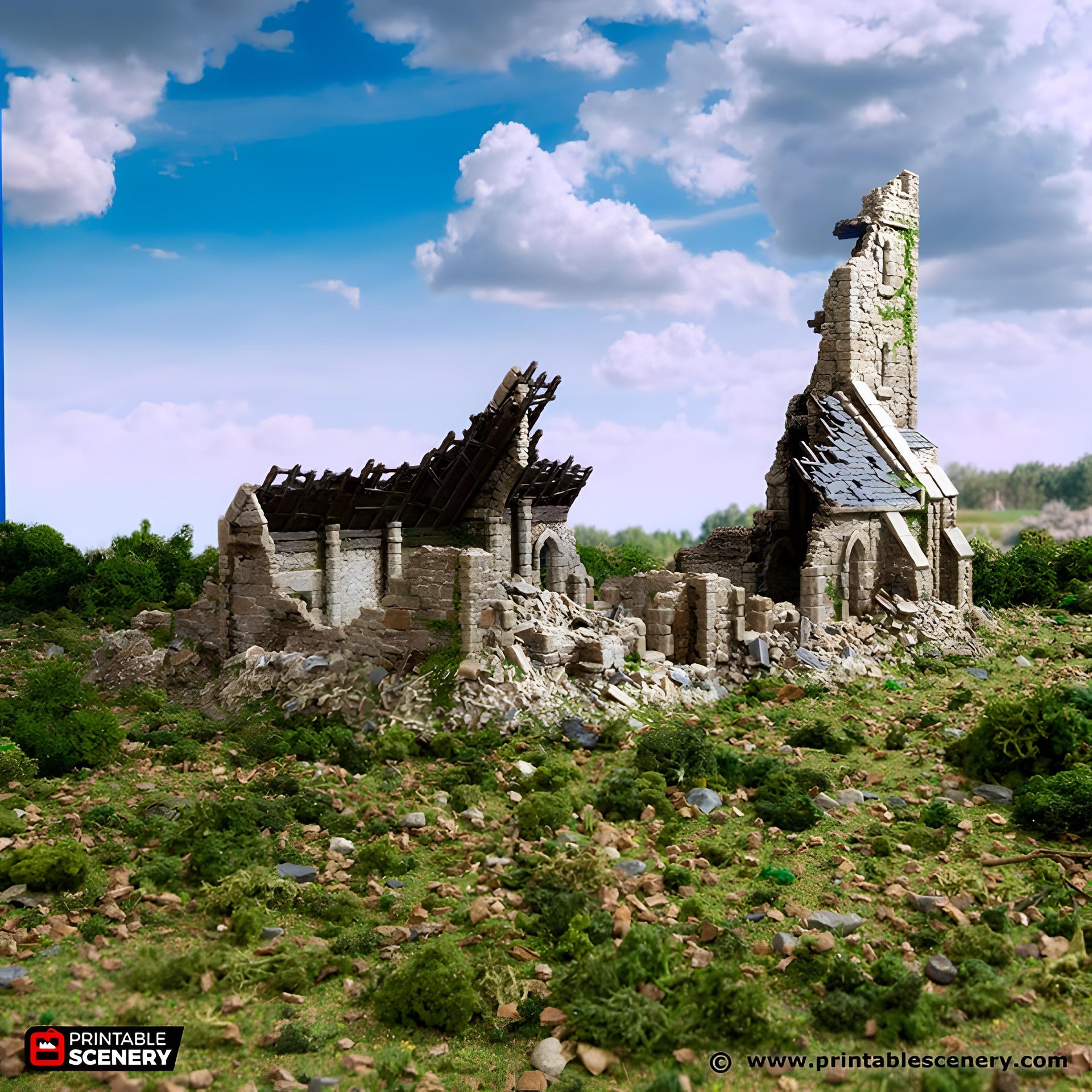 Ruined Norman Church. King and Country, 15mm, 28mm, 32mm - Printable Scenery | 28mm and 32mm | Wargaming | DnD | Tabletop Roleplaying