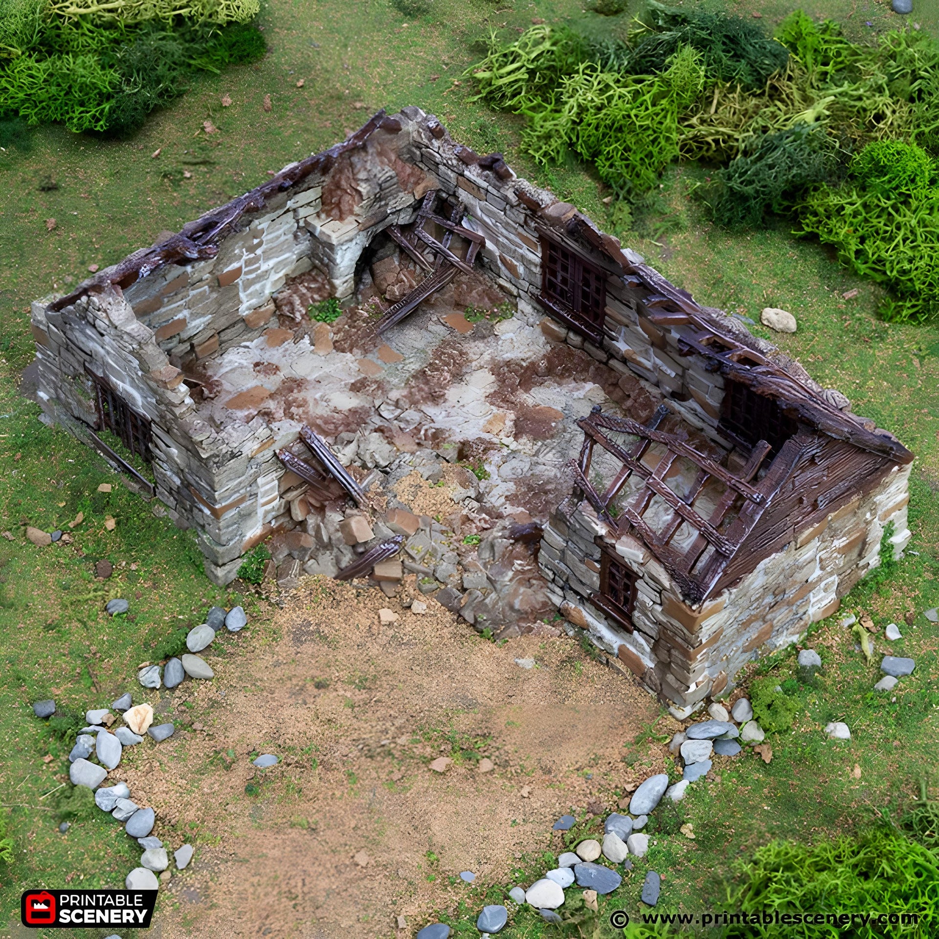 Ruined Highland Stone Barn. King and Country, 15mm, 28mm, 32mm - Printable Scenery | 28mm and 32mm | Wargaming | DnD | Tabletop Roleplaying