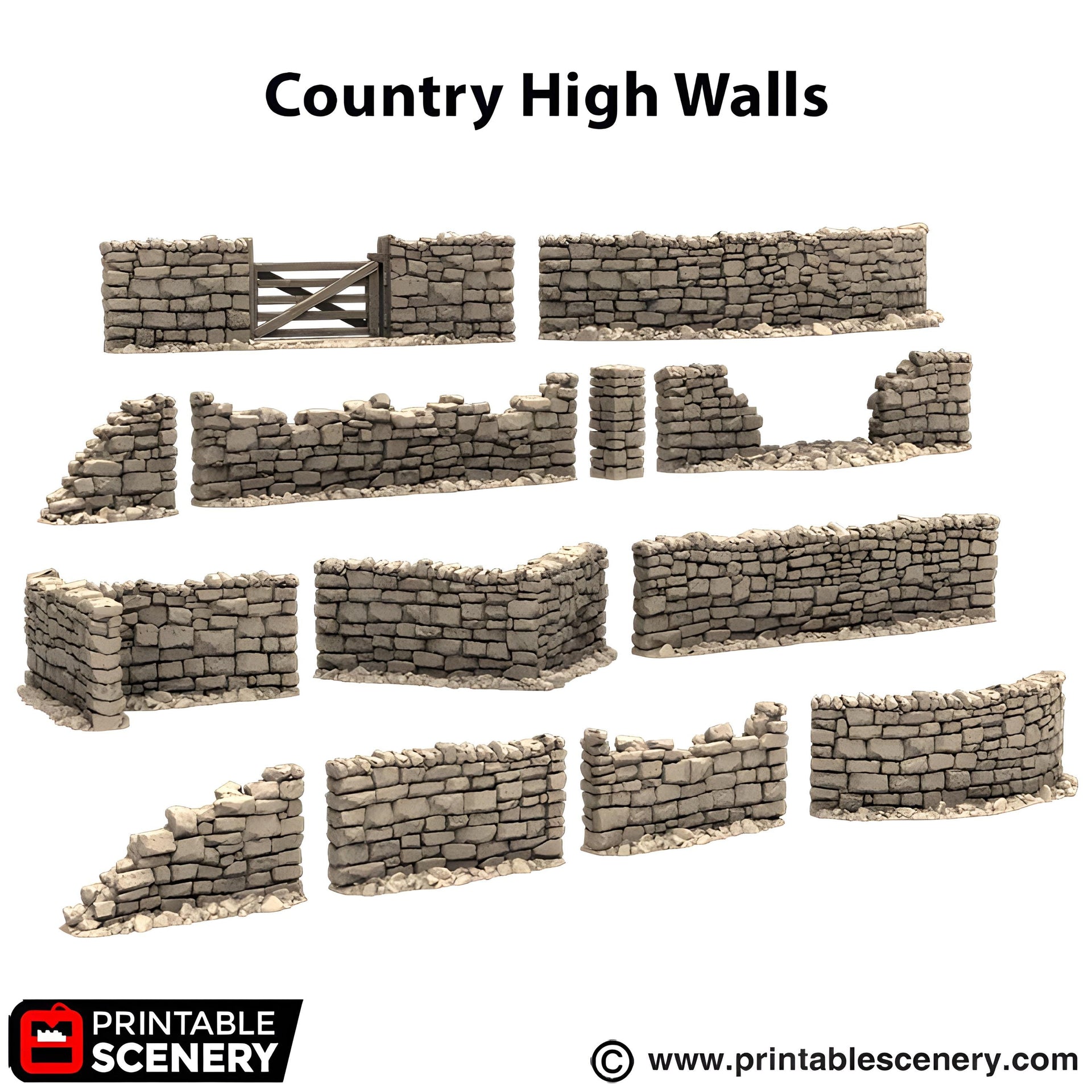 Country High Wall. King and Country, 15mm, 28mm, 32mm - Printable Scenery | 28mm and 32mm | Wargaming | DnD | Tabletop Roleplaying