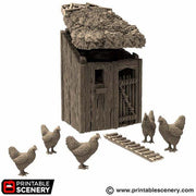 Farm Chicken Hut. King and Country, 15mm, 28mm, 32mm - Printable Scenery | 28mm and 32mm | Wargaming | DnD | Tabletop Roleplaying