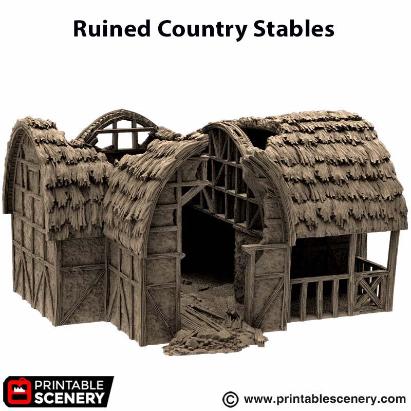 Ruined Country Stables. King and Country, 15mm, 28mm, 32mm - Printable Scenery