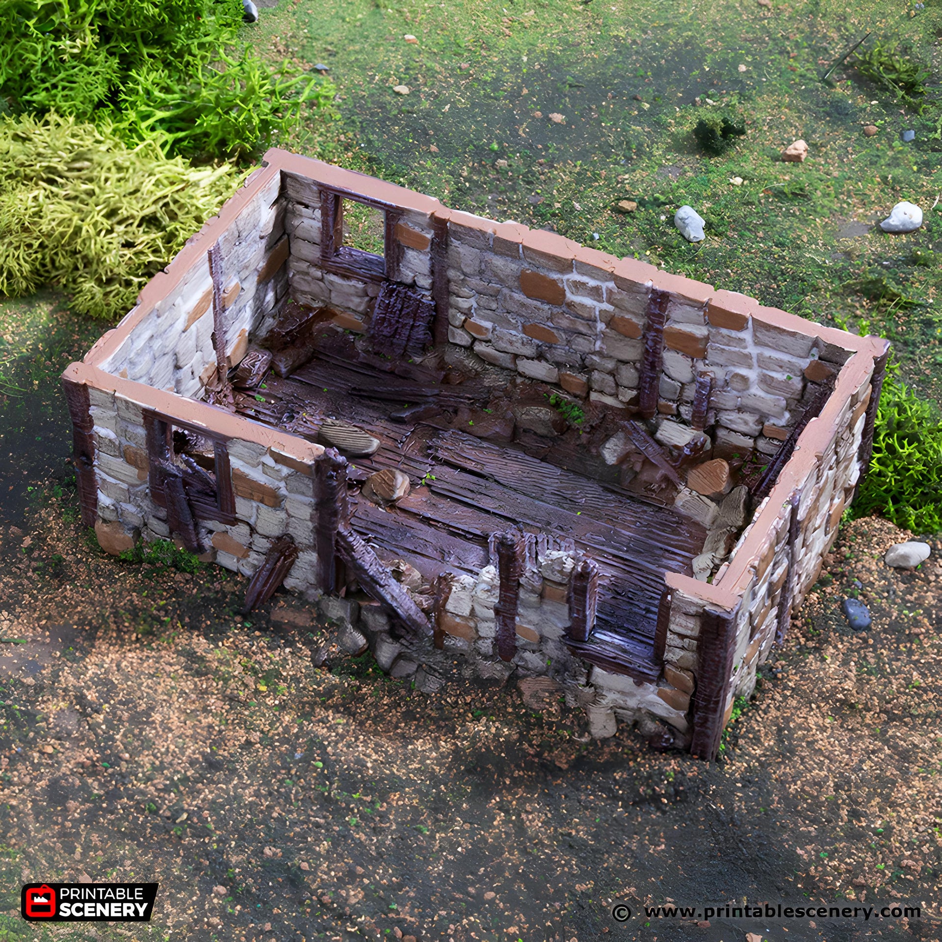 Ruined Norman Stone Barn. King and Country, 15mm, 28mm, 32mm - Printable Scenery | 28mm and 32mm | Wargaming | DnD | Tabletop Roleplaying