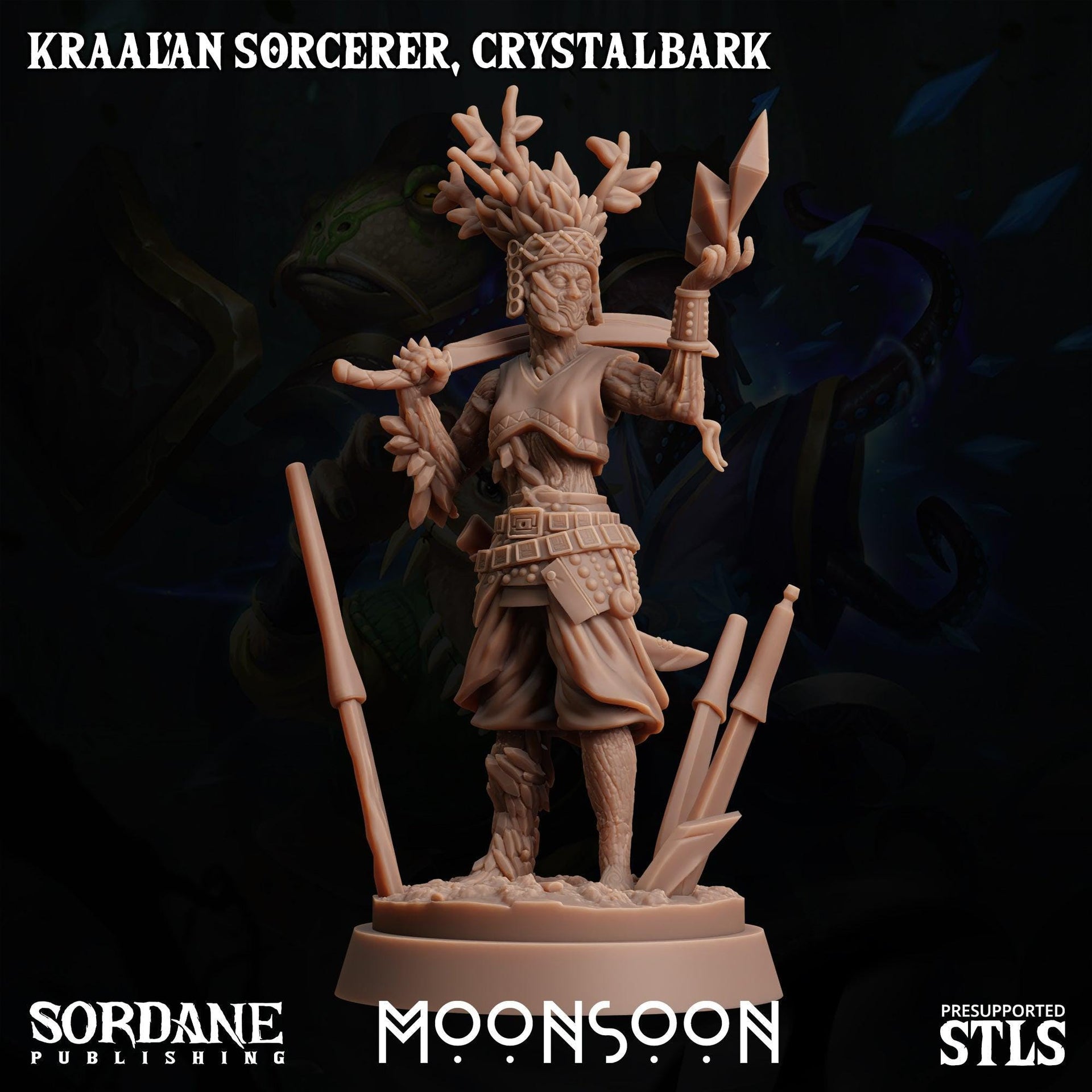 Kraalan Sorcerer Crstalbark. Corrupted Tree Folk - Sordane Publishing | 28mm and 32mm | Wargaming | DnD | Tabletop Roleplaying