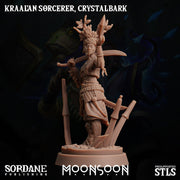 Kraalan Sorcerer Crstalbark. Corrupted Tree Folk - Sordane Publishing | 28mm and 32mm | Wargaming | DnD | Tabletop Roleplaying