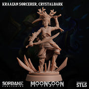 Kraalan Sorcerer Crstalbark. Corrupted Tree Folk - Sordane Publishing | 28mm and 32mm | Wargaming | DnD | Tabletop Roleplaying