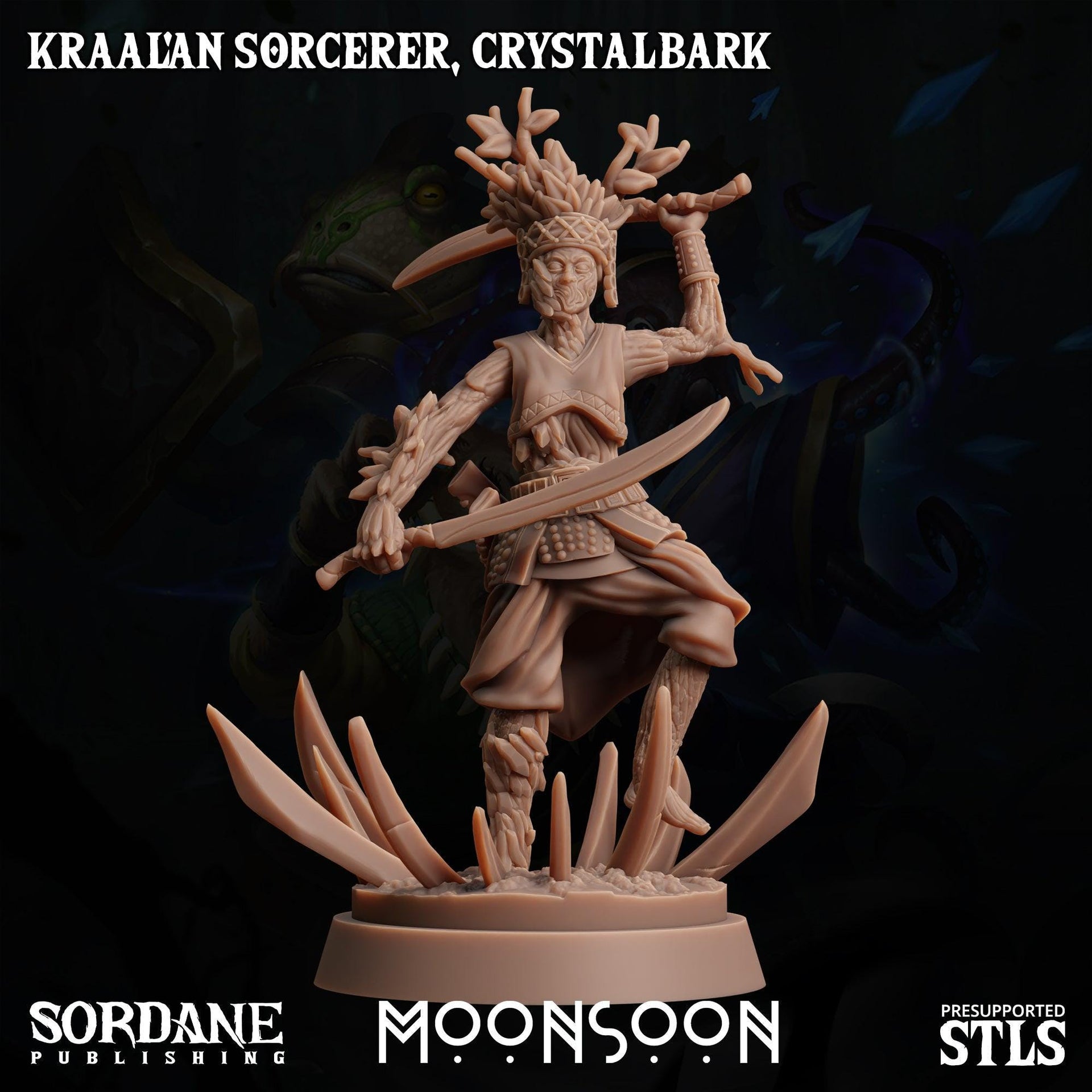 Kraalan Sorcerer Crstalbark. Corrupted Tree Folk - Sordane Publishing | 28mm and 32mm | Wargaming | DnD | Tabletop Roleplaying