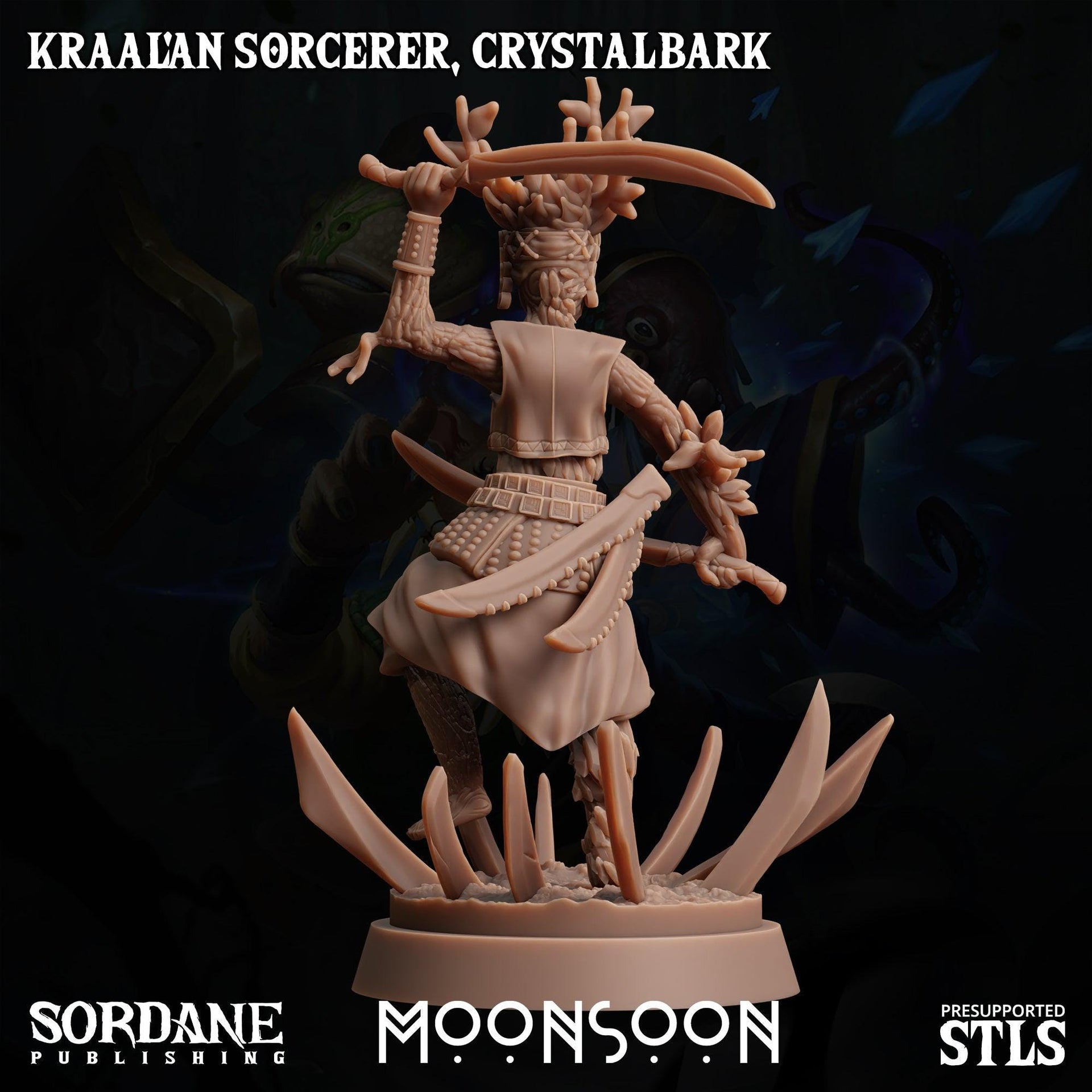 Kraalan Sorcerer Crstalbark. Corrupted Tree Folk - Sordane Publishing | 28mm and 32mm | Wargaming | DnD | Tabletop Roleplaying