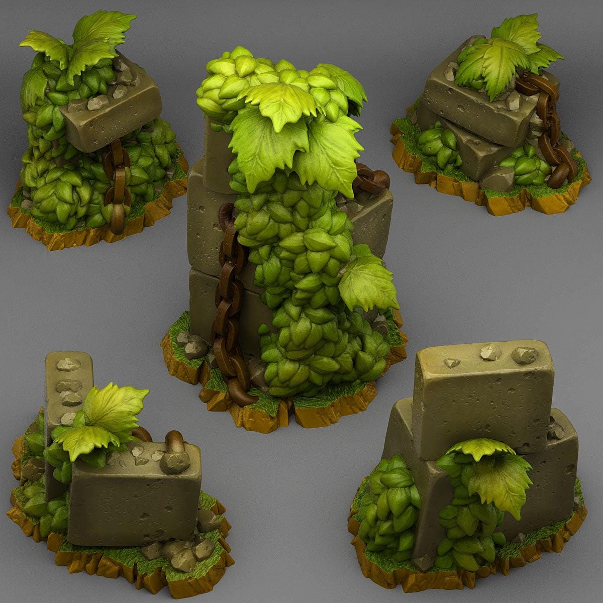 Spring Ruins Scatter Terrain - Fantastic Plants and Rocks | 28mm and 32mm | Wargaming | DnD | Tabletop Roleplaying