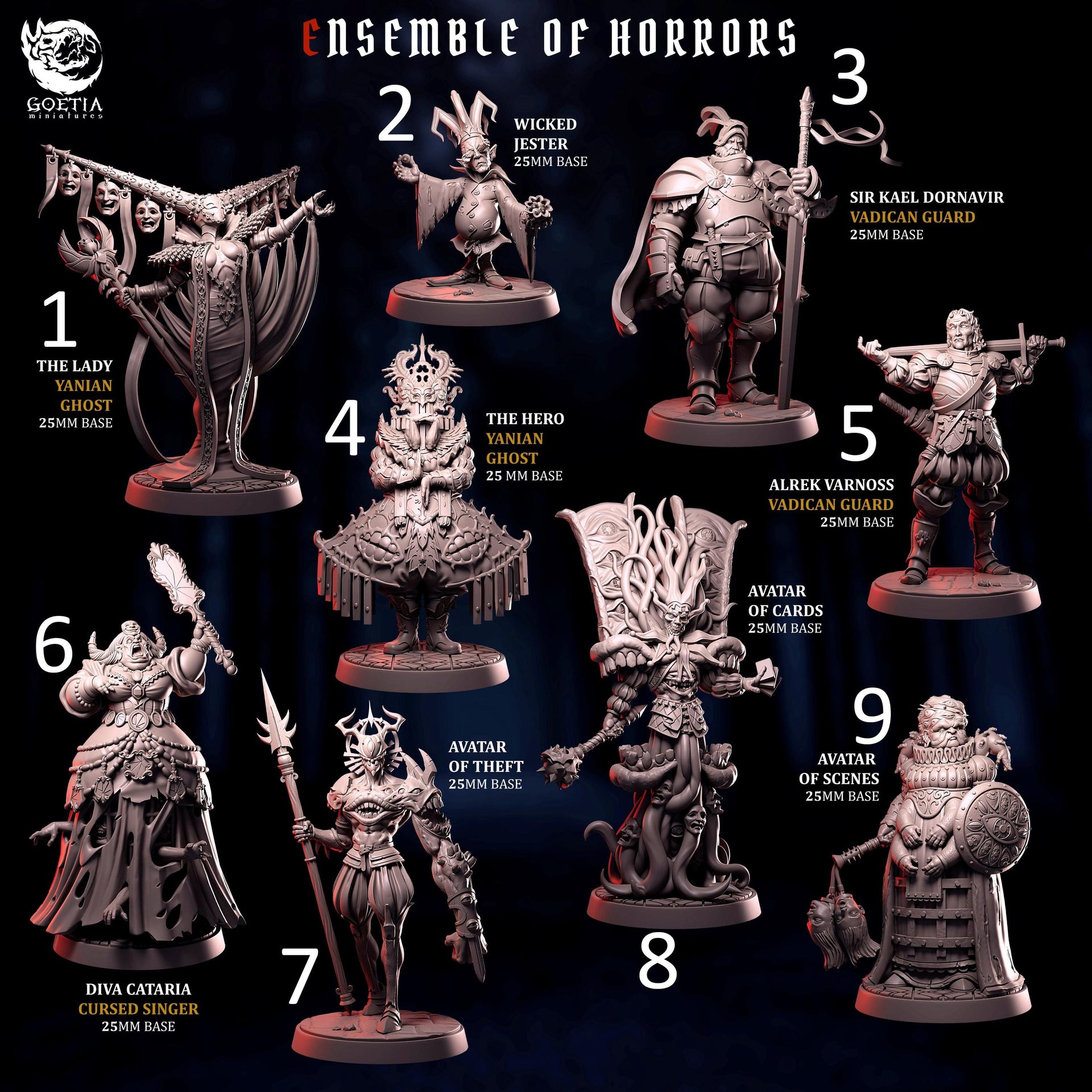 Ensemble of Horrors. Haunted Performance Adventure - Goetia Miniatures | 28mm and 32mm | Wargaming | DnD | Tabletop Roleplaying