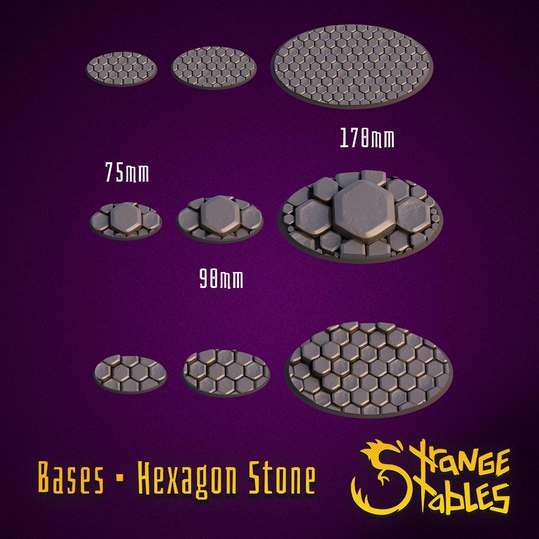 Hexagon Stone Bases - Strange Stables | 28mm and 32mm | Wargaming | DnD | Tabletop Roleplaying