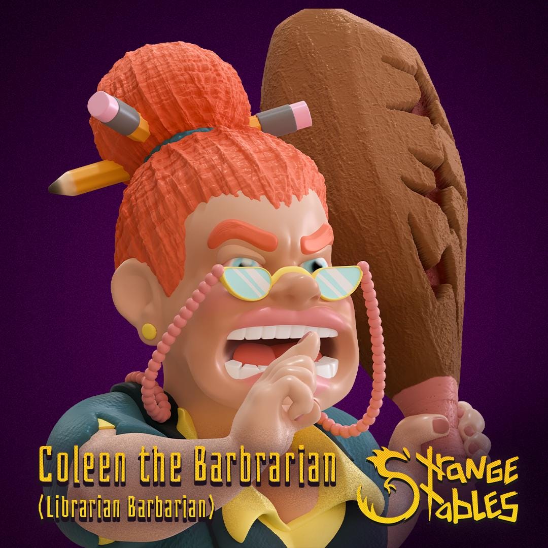Coleen the Barbrarian. Librarian Barbarian - Strange Stables | 28mm and 32mm | Wargaming | DnD | Tabletop Roleplaying