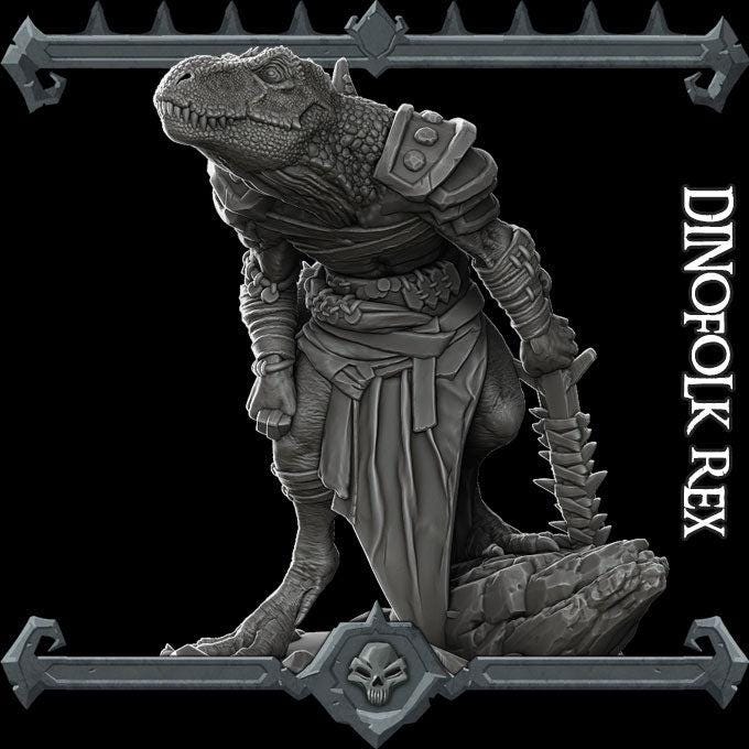 Dinofolk Rex, Trex Barbarian - Rocket Pig Games | 28mm and 32mm | Wargaming | DnD | Tabletop Roleplaying