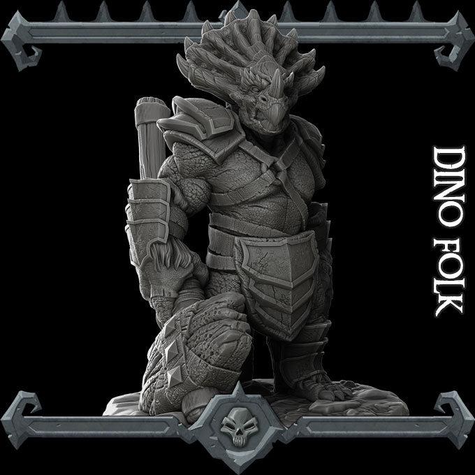 Dino folk, Triceratops Warrior - Rocket Pig Games | 28mm and 32mm | Wargaming | DnD | Tabletop Roleplaying