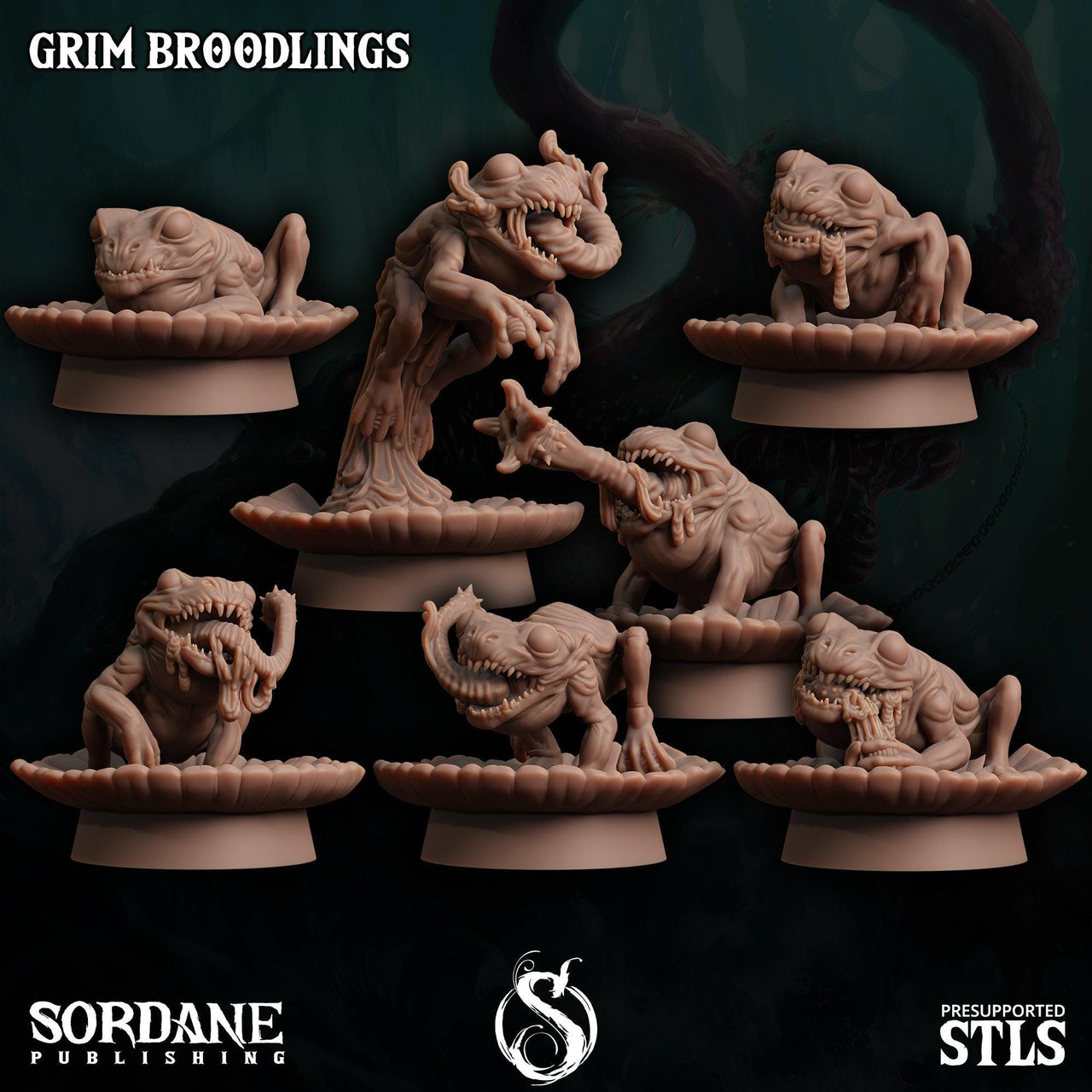 Grim Broodlings. Giant Frog Spawn - Sordane Publishing | 28mm and 32mm | Wargaming | DnD | Tabletop Roleplaying