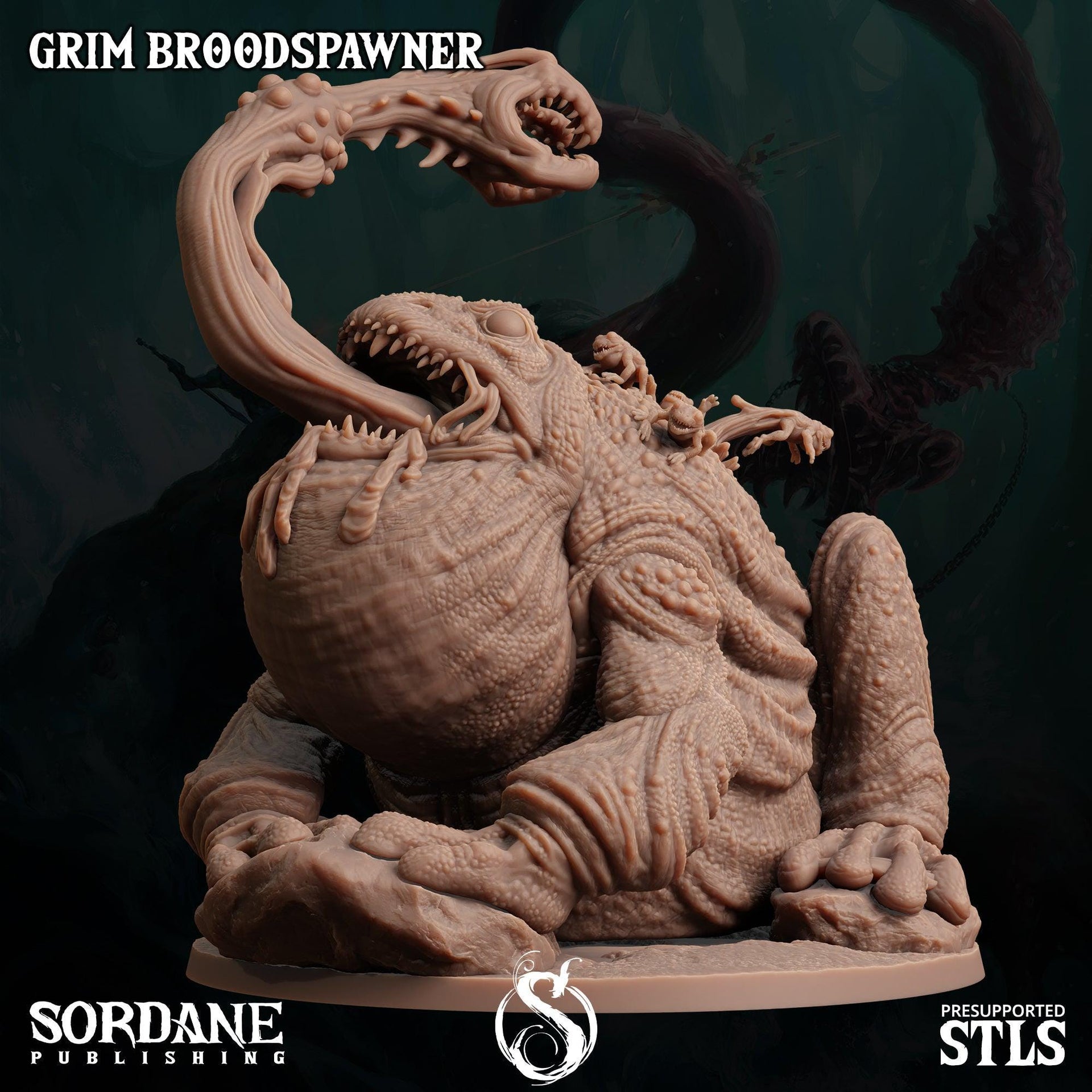 Grim Broodspawner. Giant Surinam Toad Monster - Sordane Publishing | 28mm and 32mm | Wargaming | DnD | Tabletop Roleplaying