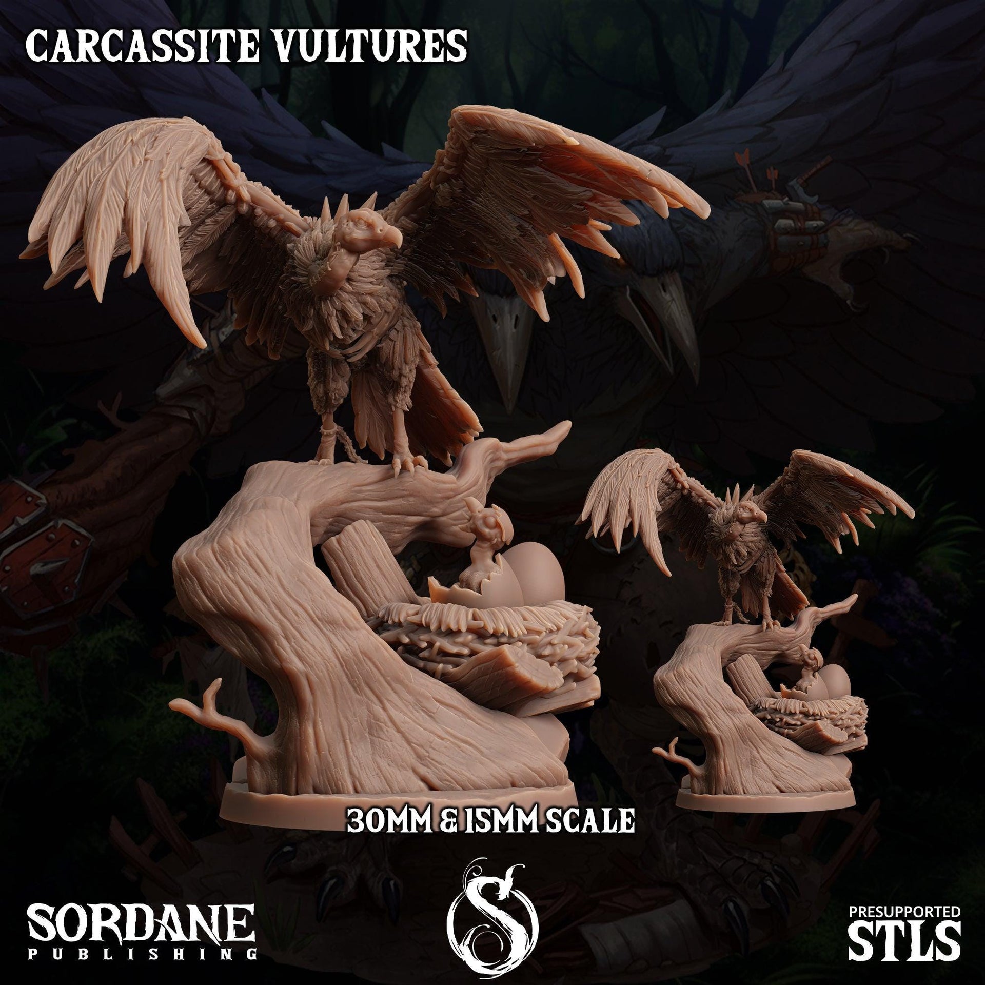Carcassite Vulture. Undead Giant Vulture - Sordane Publishing | 28mm and 32mm | Wargaming | DnD | Tabletop Roleplaying