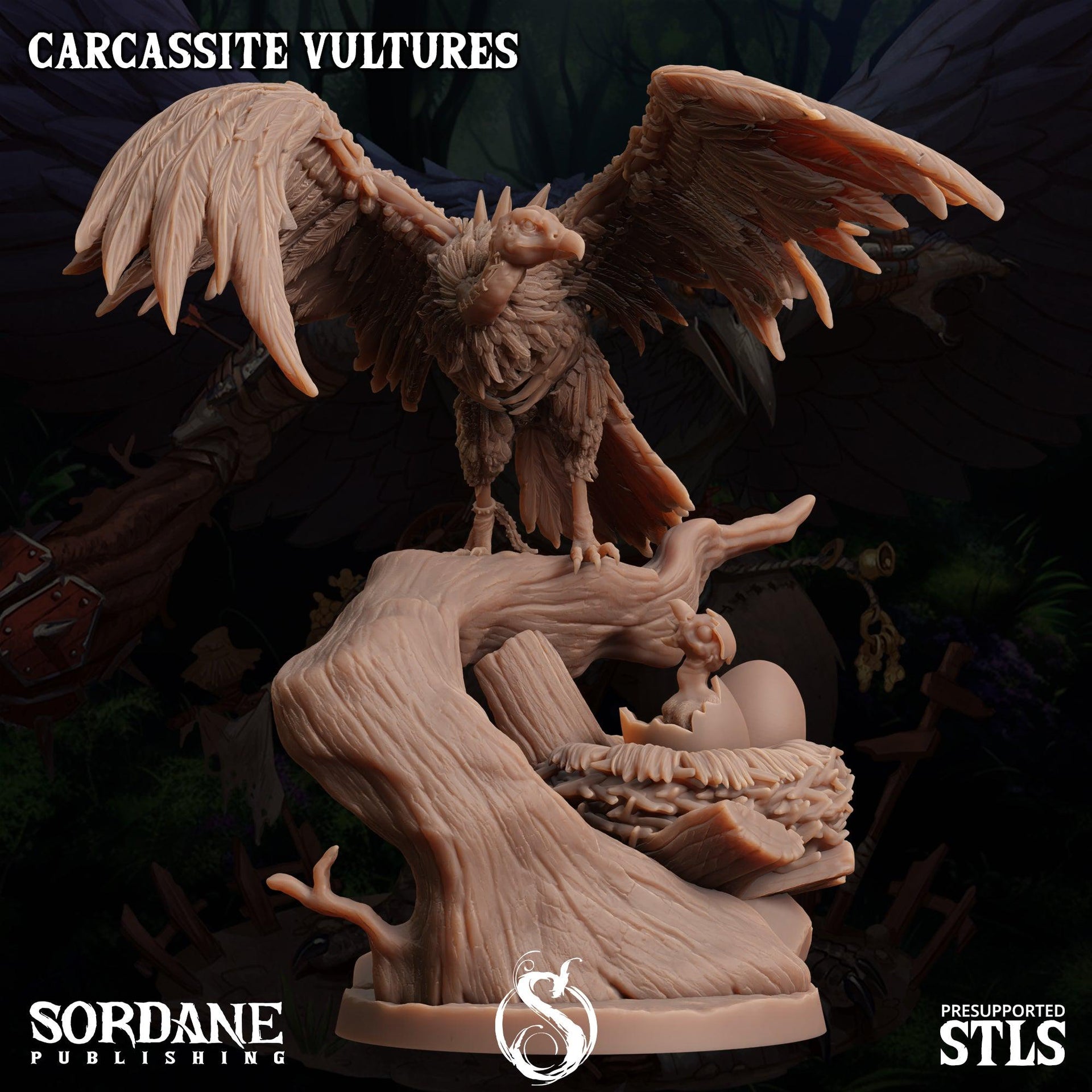 Carcassite Vulture. Undead Giant Vulture - Sordane Publishing | 28mm and 32mm | Wargaming | DnD | Tabletop Roleplaying
