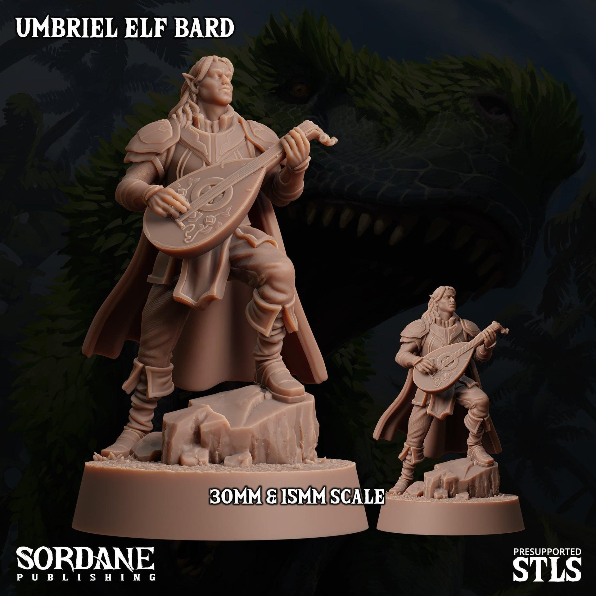 Umbriel Elf Bard, Dark Elf Performer- Sordane Publishing | 28mm and 32mm | Wargaming | DnD | Tabletop Roleplaying