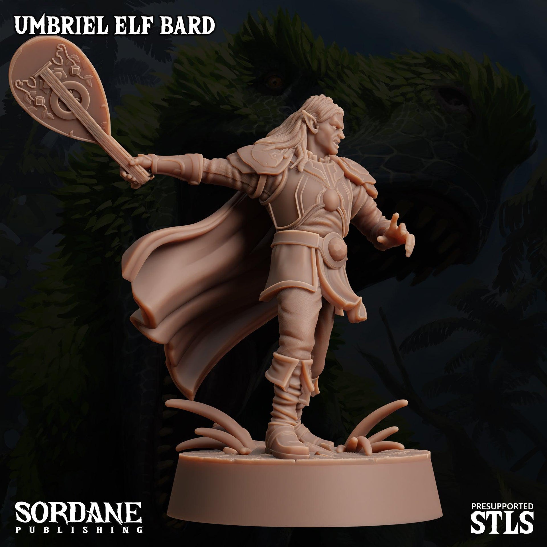Umbriel Elf Bard, Dark Elf Performer- Sordane Publishing | 28mm and 32mm | Wargaming | DnD | Tabletop Roleplaying