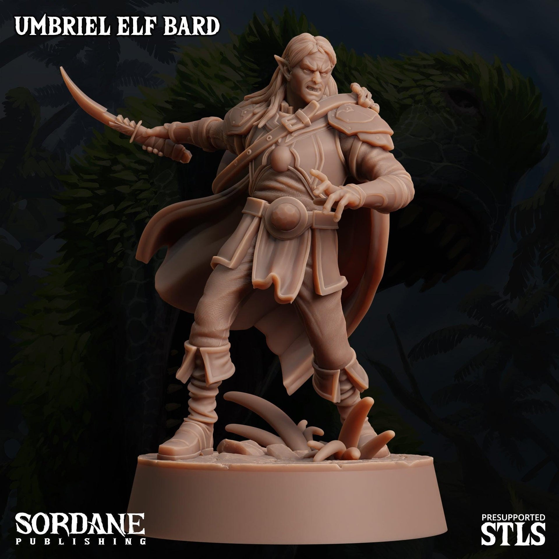 Umbriel Elf Bard, Dark Elf Performer- Sordane Publishing | 28mm and 32mm | Wargaming | DnD | Tabletop Roleplaying