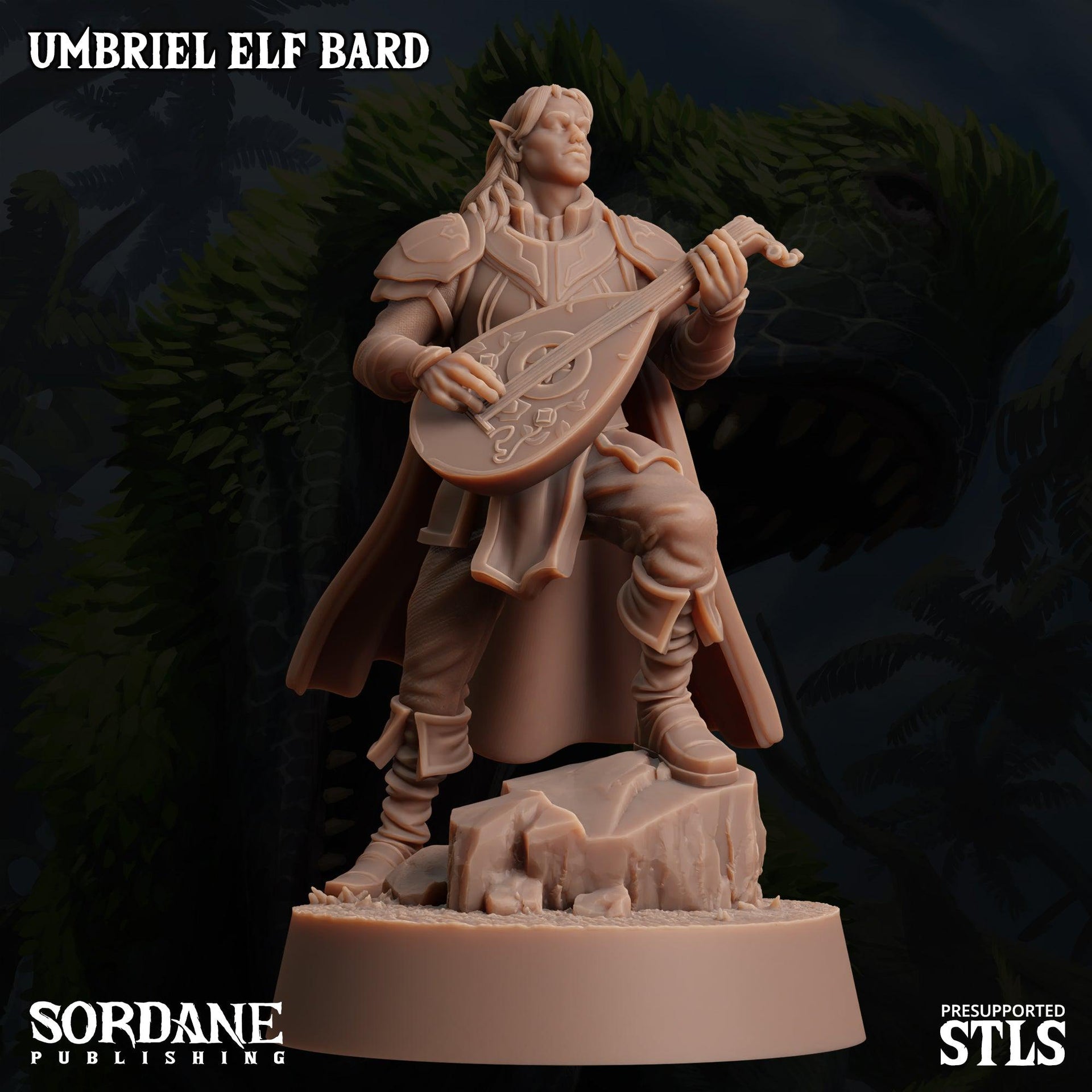 Umbriel Elf Bard, Dark Elf Performer- Sordane Publishing | 28mm and 32mm | Wargaming | DnD | Tabletop Roleplaying
