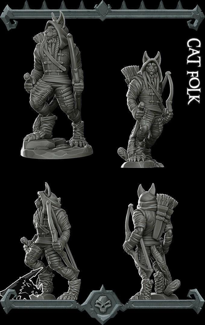 Cat-folk Archer - Rocket Pig Games | 28mm and 32mm | Wargaming | DnD | Tabletop Roleplaying
