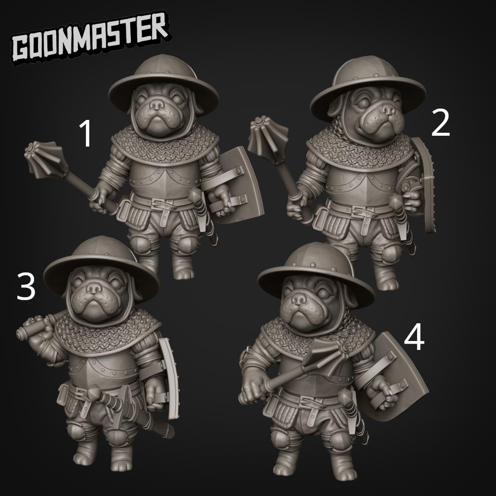 Battle Pugs. Pug Knights with Maces - Goonmaster | 28mm and 32mm | Wargaming | DnD | Tabletop Roleplaying