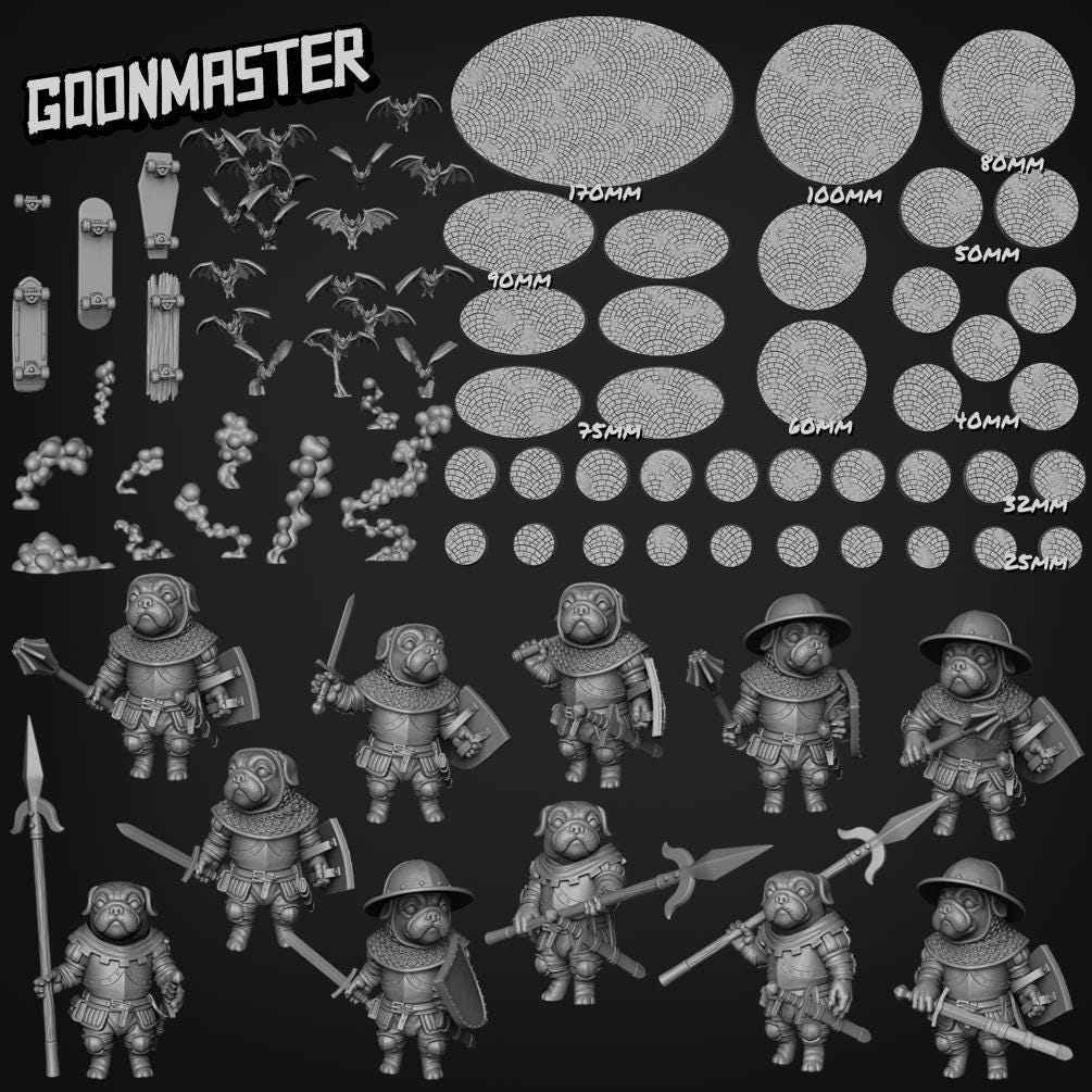 Battle Pugs. Pug Knights with Maces - Goonmaster | 28mm and 32mm | Wargaming | DnD | Tabletop Roleplaying