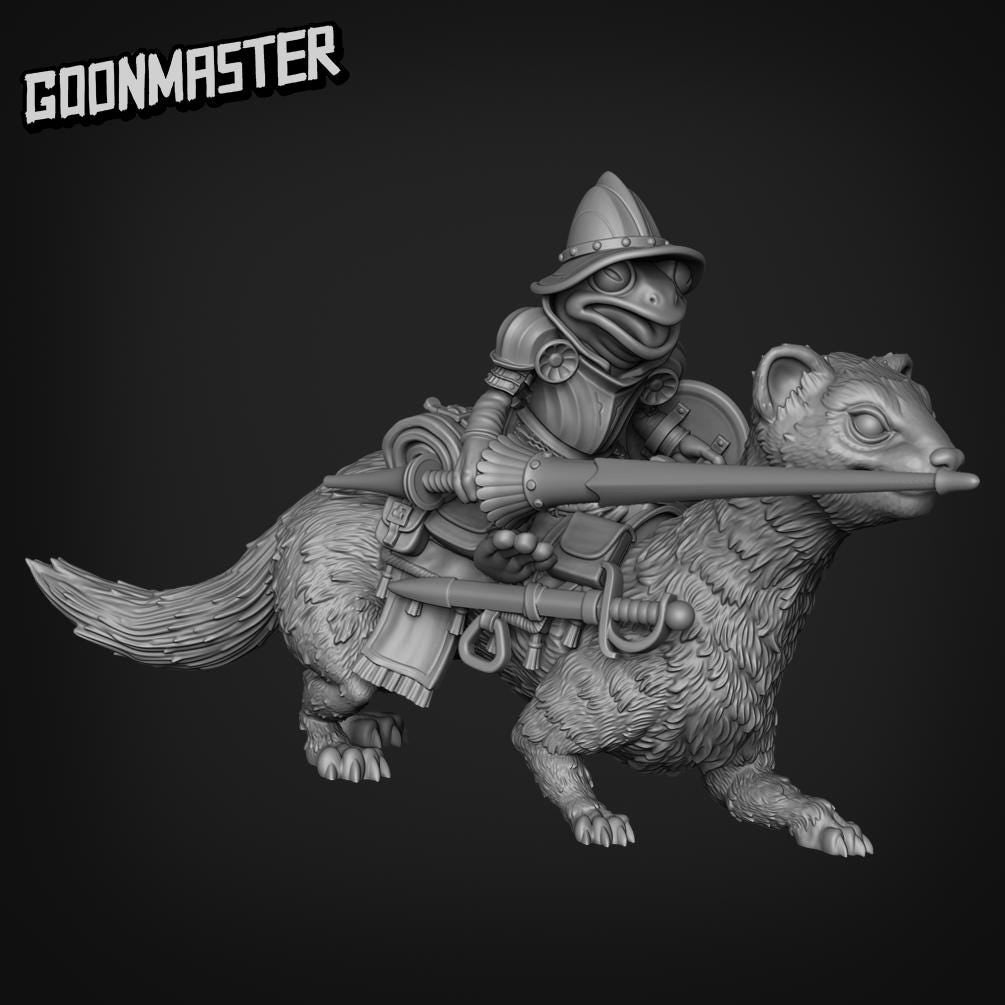 Ferret and Frog Cavalry. Mounted Frog Knight - Goonmaster | 28mm and 32mm | Wargaming | DnD | Tabletop Roleplaying