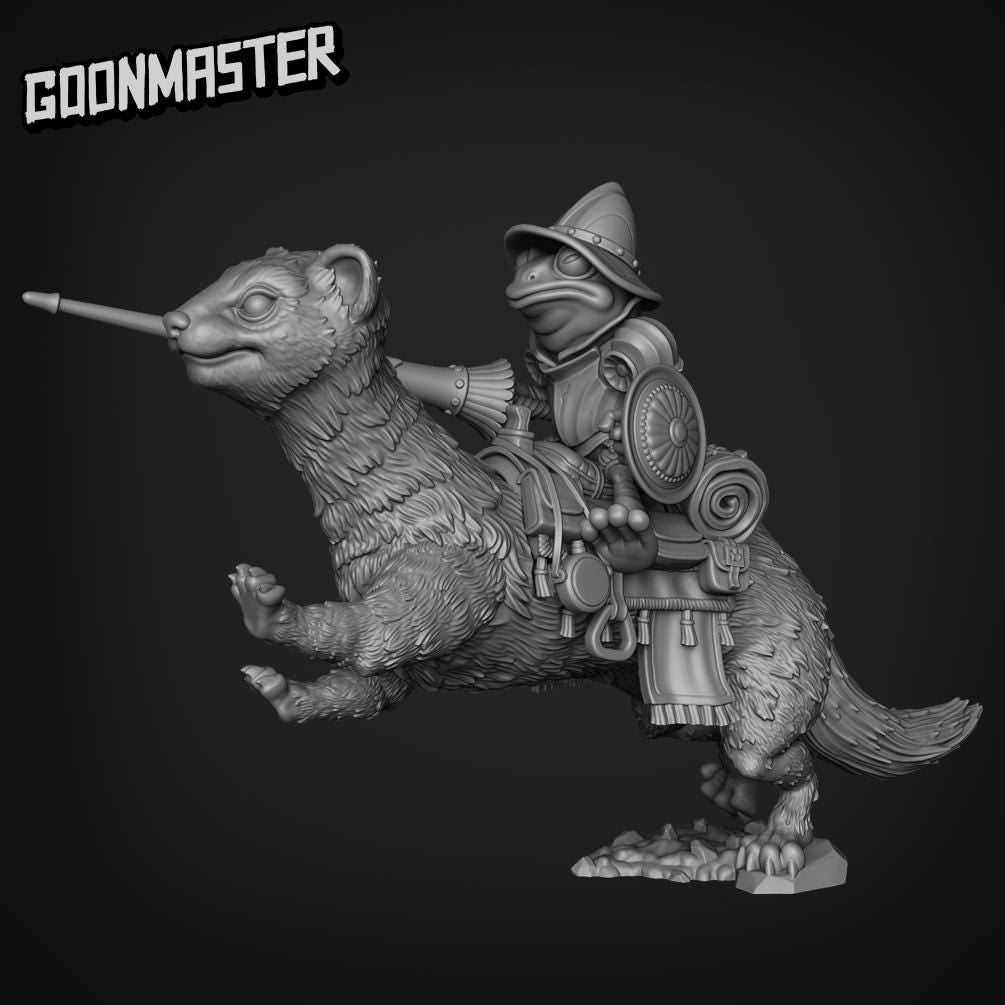 Ferret and Frog Cavalry. Mounted Frog Knight - Goonmaster | 28mm and 32mm | Wargaming | DnD | Tabletop Roleplaying