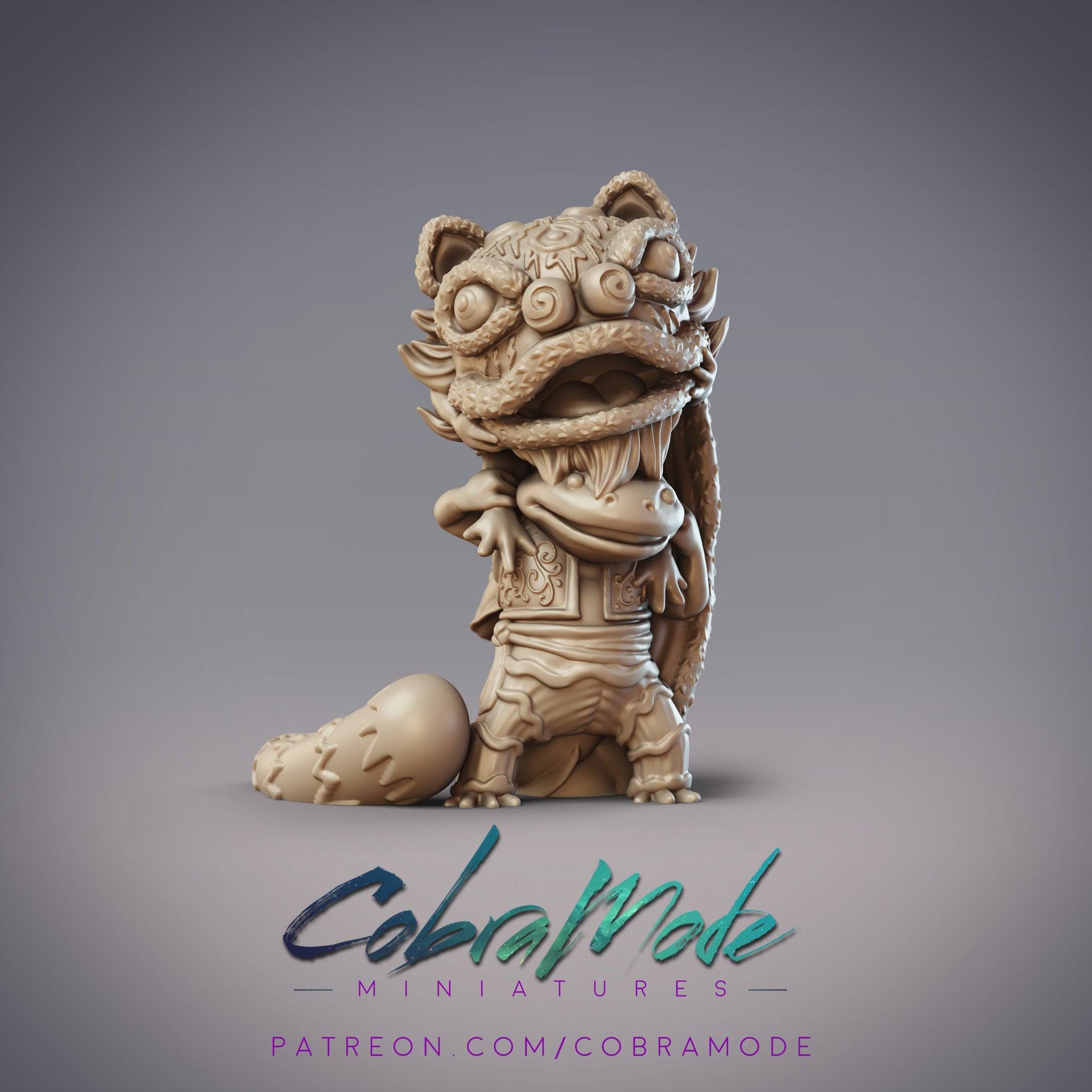 Lion Dance Hanzaki, Axolotl Performer - CobraMode | 28mm and 32mm | Wargaming | DnD | Tabletop Roleplaying