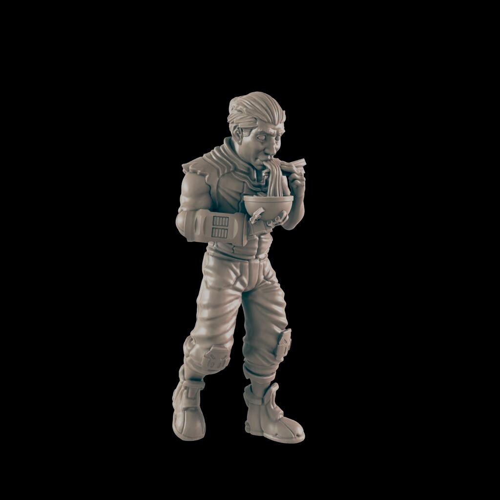 Noodle Eater. Cyberpunk Civilian - Ec3d | 28mm and 32mm | Wargaming | DnD | Tabletop Roleplaying