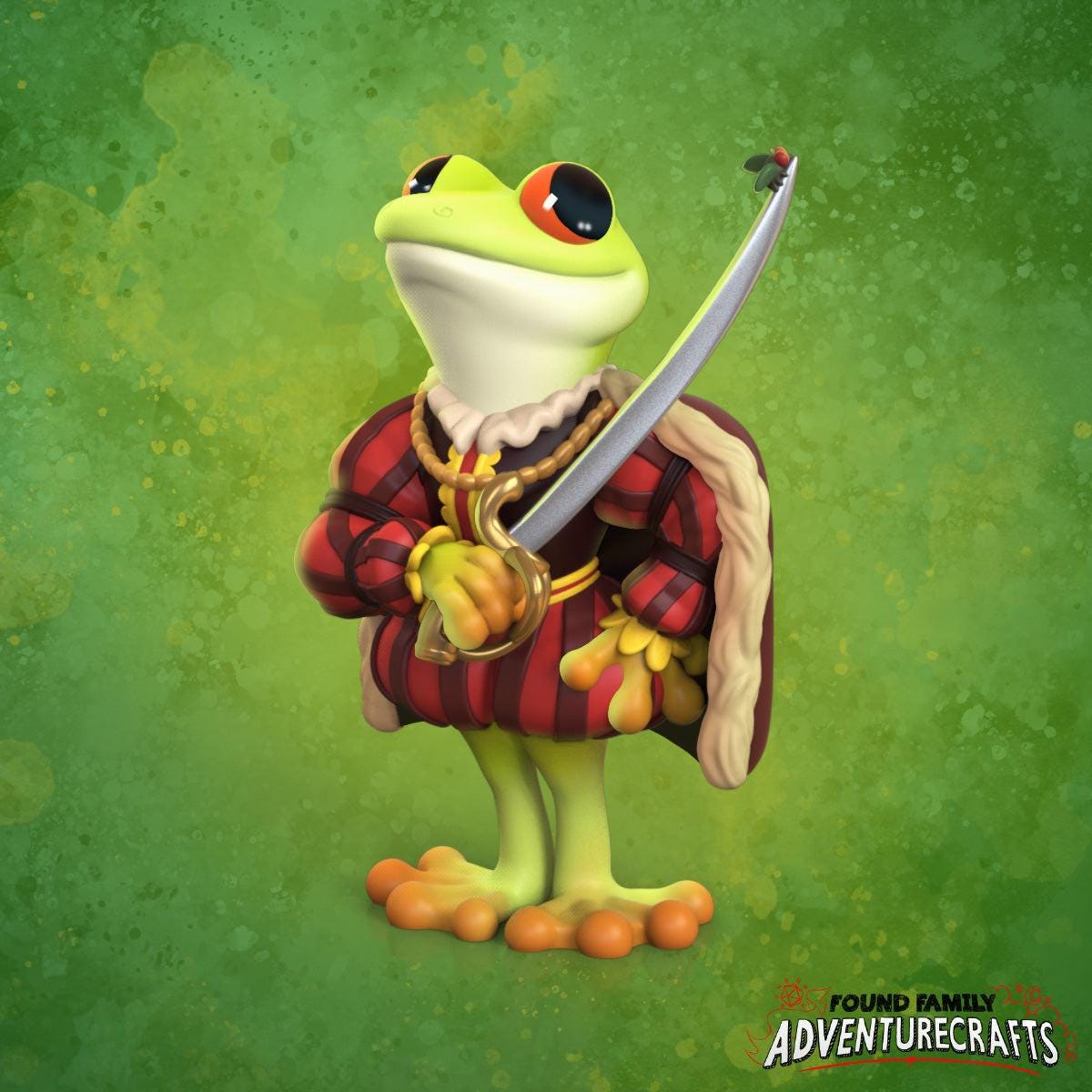 princely frog swordsman - Found Family Adventurecrafts | 28mm and 32mm | Wargaming | DnD | Tabletop Roleplaying