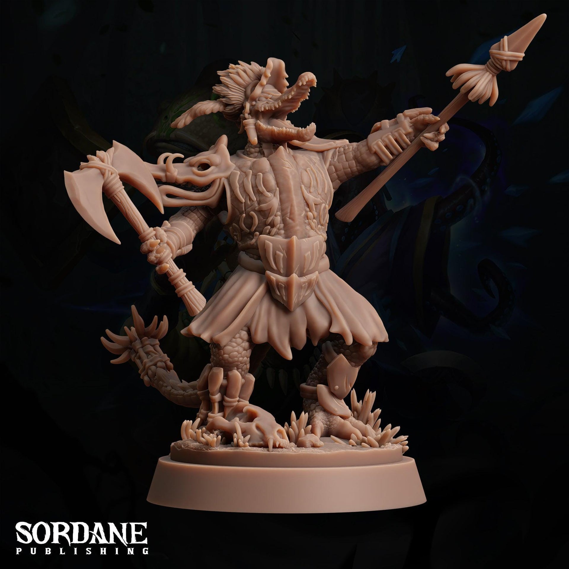 Maka Warboss, crocodilefolk Warrior - Sordane Publishing | 28mm and 32mm | Wargaming | DnD | Tabletop Roleplaying