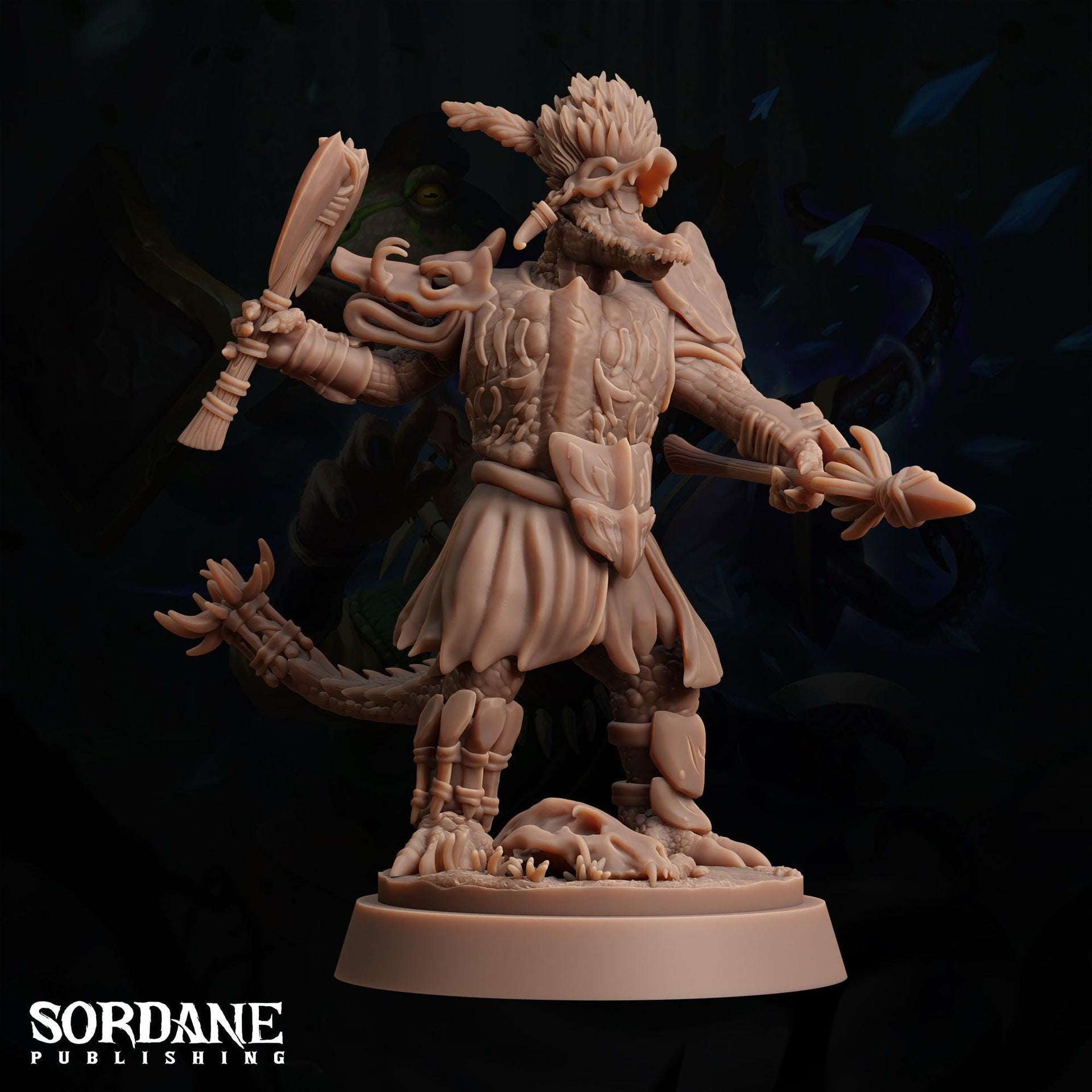 Maka Warboss, crocodilefolk Warrior - Sordane Publishing | 28mm and 32mm | Wargaming | DnD | Tabletop Roleplaying
