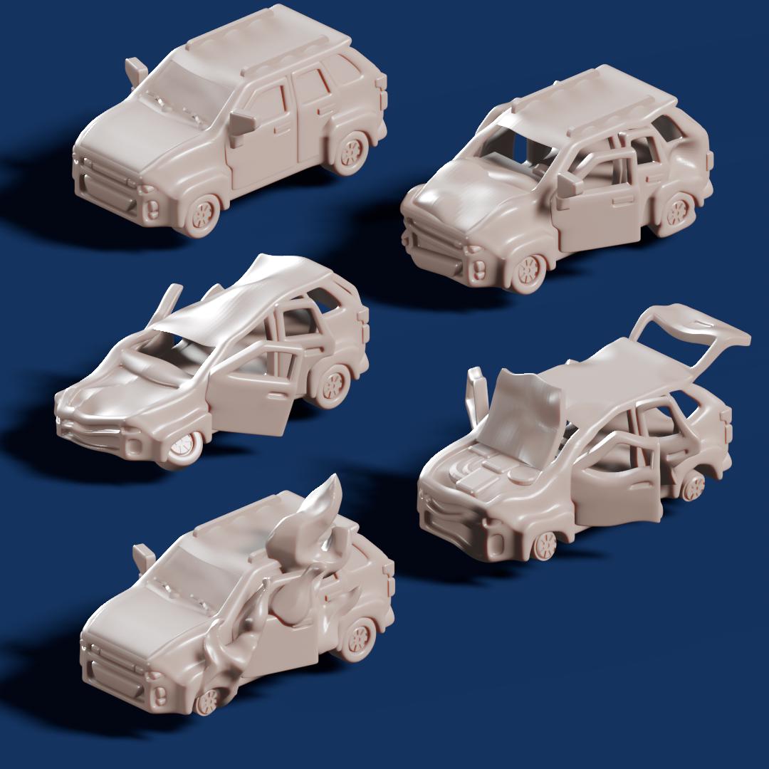 6mm Destroyed Cars - Porble Games | 28mm and 32mm | Wargaming | DnD | Tabletop Roleplaying