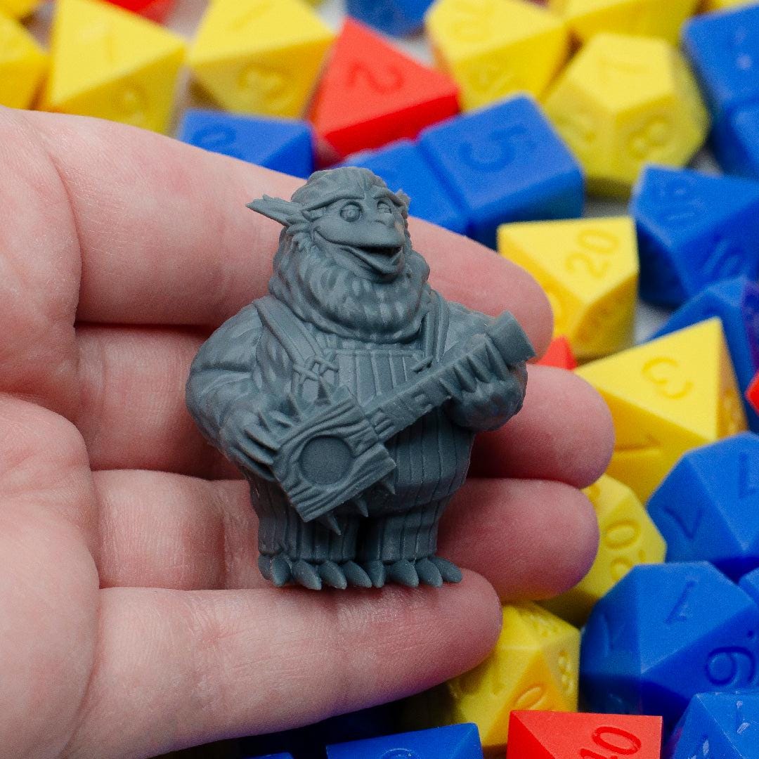 Billy bob bugbear, animatronic bard - Found Family Adventurecrafts | 28mm and 32mm | Wargaming | DnD | Tabletop Roleplaying