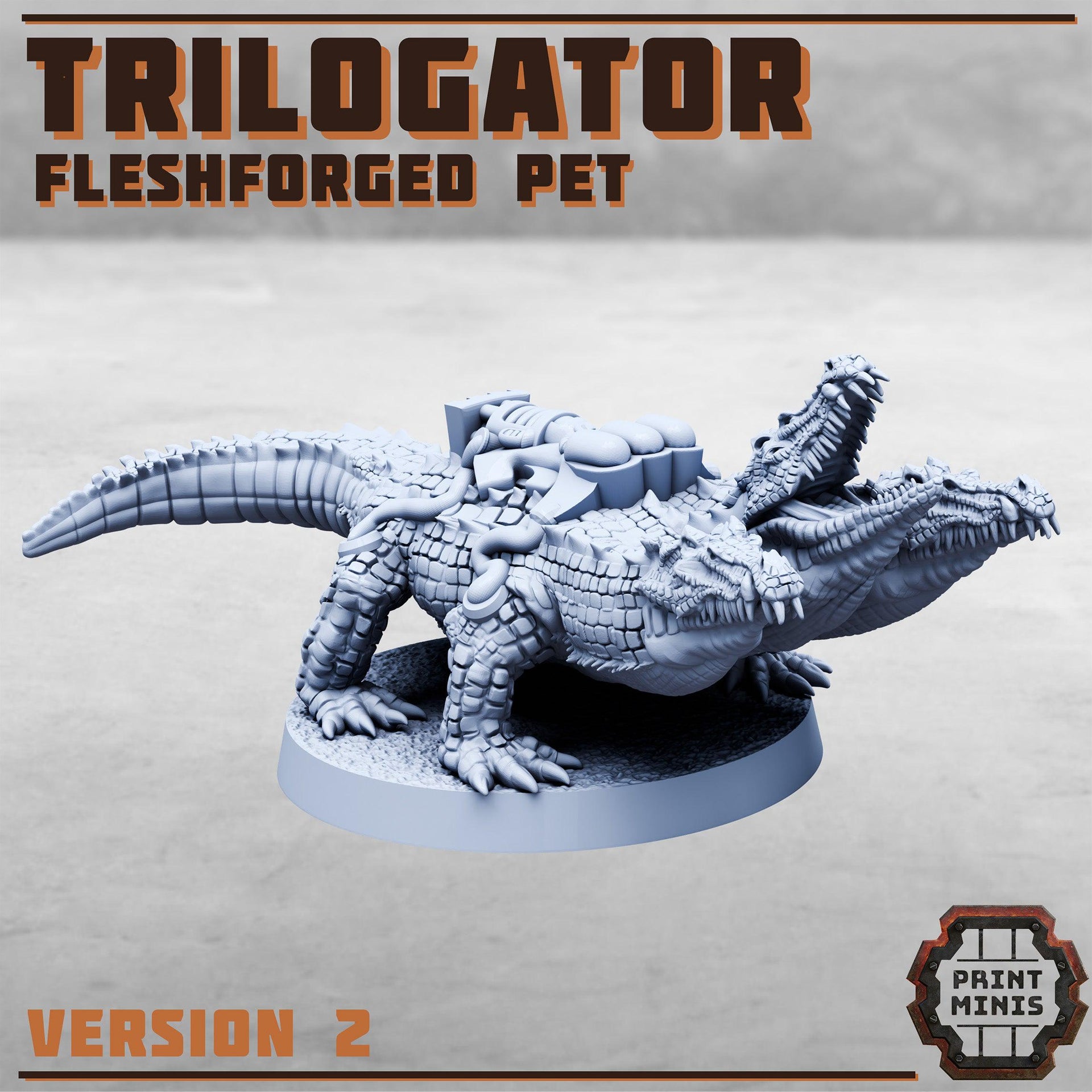 Trilogators, Three Headed Aligator - Print Minis | 28mm and 32mm | Wargaming | DnD | Tabletop Roleplaying