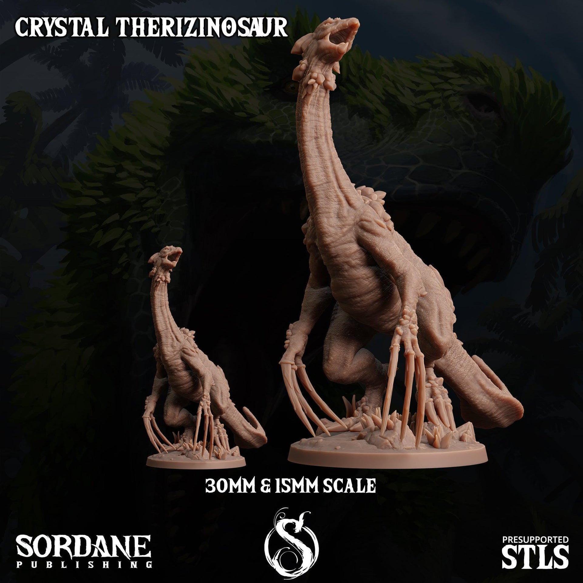 Crystal Therizinosaur, Elemental Dinosaur - Sordane Publishing | 28mm and 32mm | Wargaming | DnD | Tabletop Roleplaying