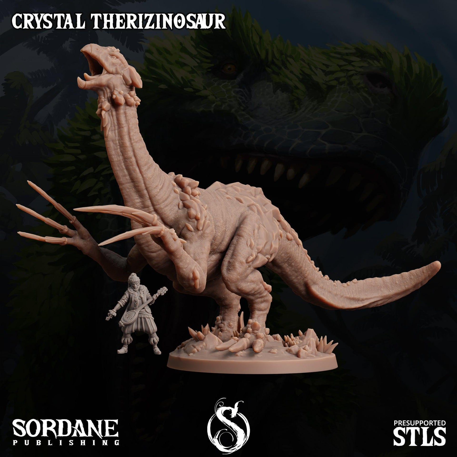 Crystal Therizinosaur, Elemental Dinosaur - Sordane Publishing | 28mm and 32mm | Wargaming | DnD | Tabletop Roleplaying