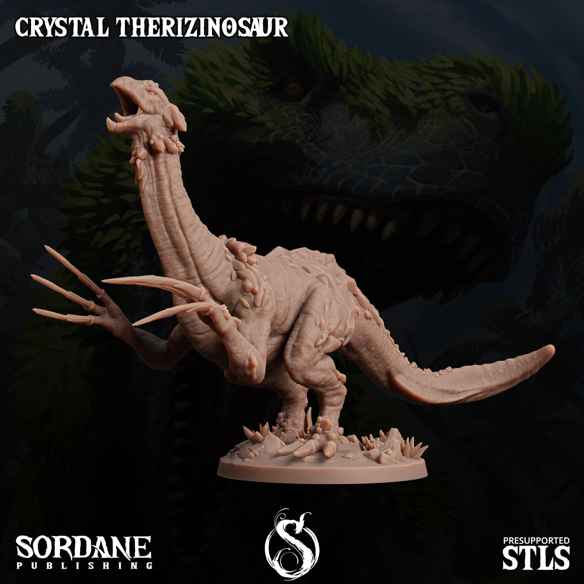 Crystal Therizinosaur, Elemental Dinosaur - Sordane Publishing | 28mm and 32mm | Wargaming | DnD | Tabletop Roleplaying
