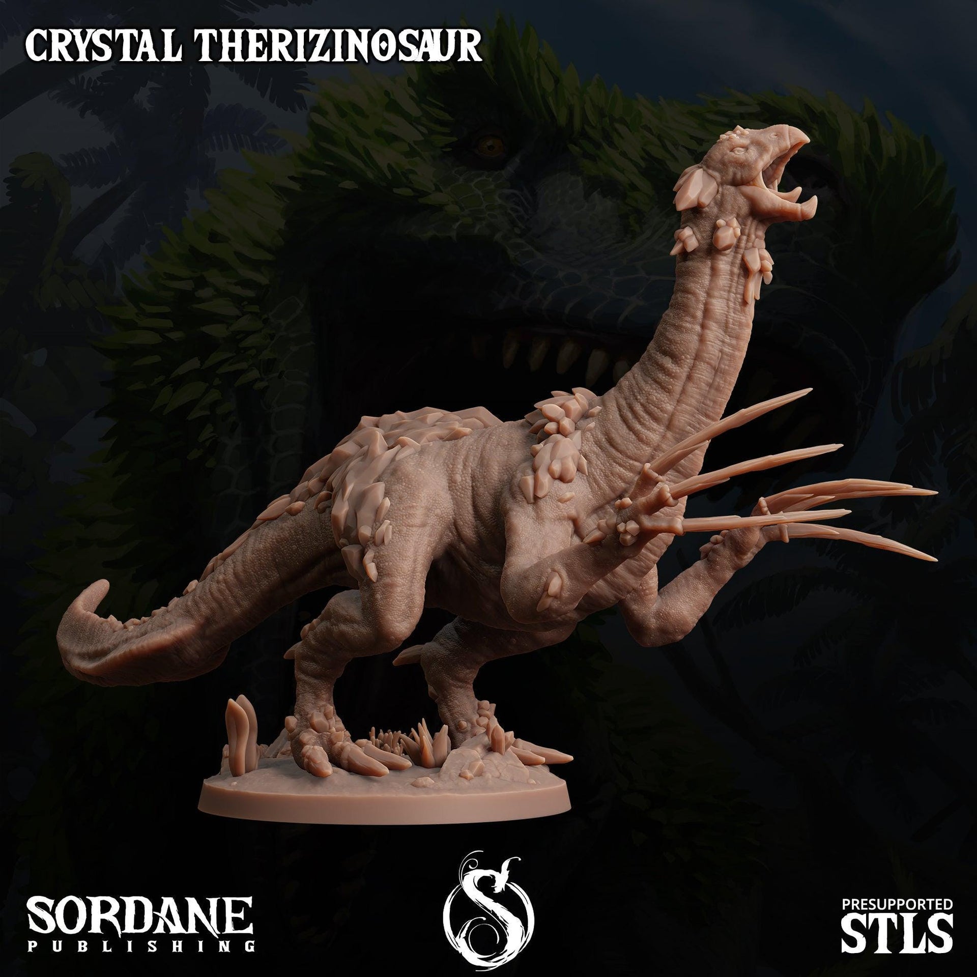 Crystal Therizinosaur, Elemental Dinosaur - Sordane Publishing | 28mm and 32mm | Wargaming | DnD | Tabletop Roleplaying