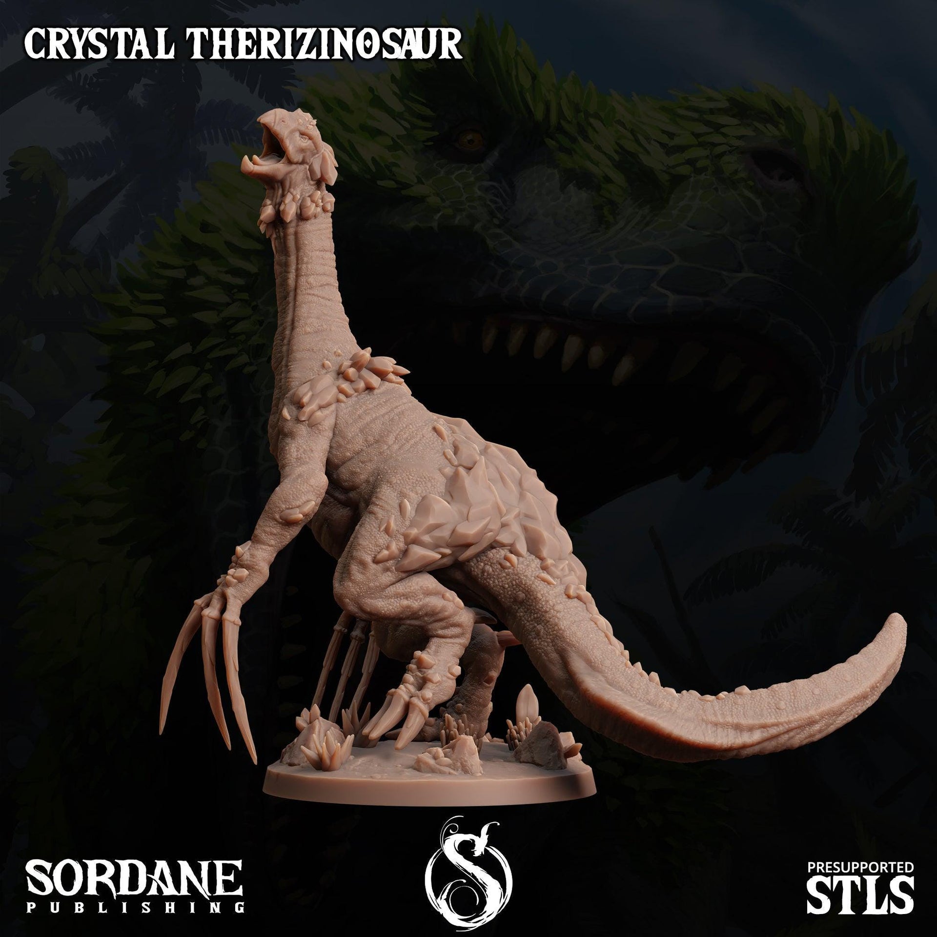 Crystal Therizinosaur, Elemental Dinosaur - Sordane Publishing | 28mm and 32mm | Wargaming | DnD | Tabletop Roleplaying