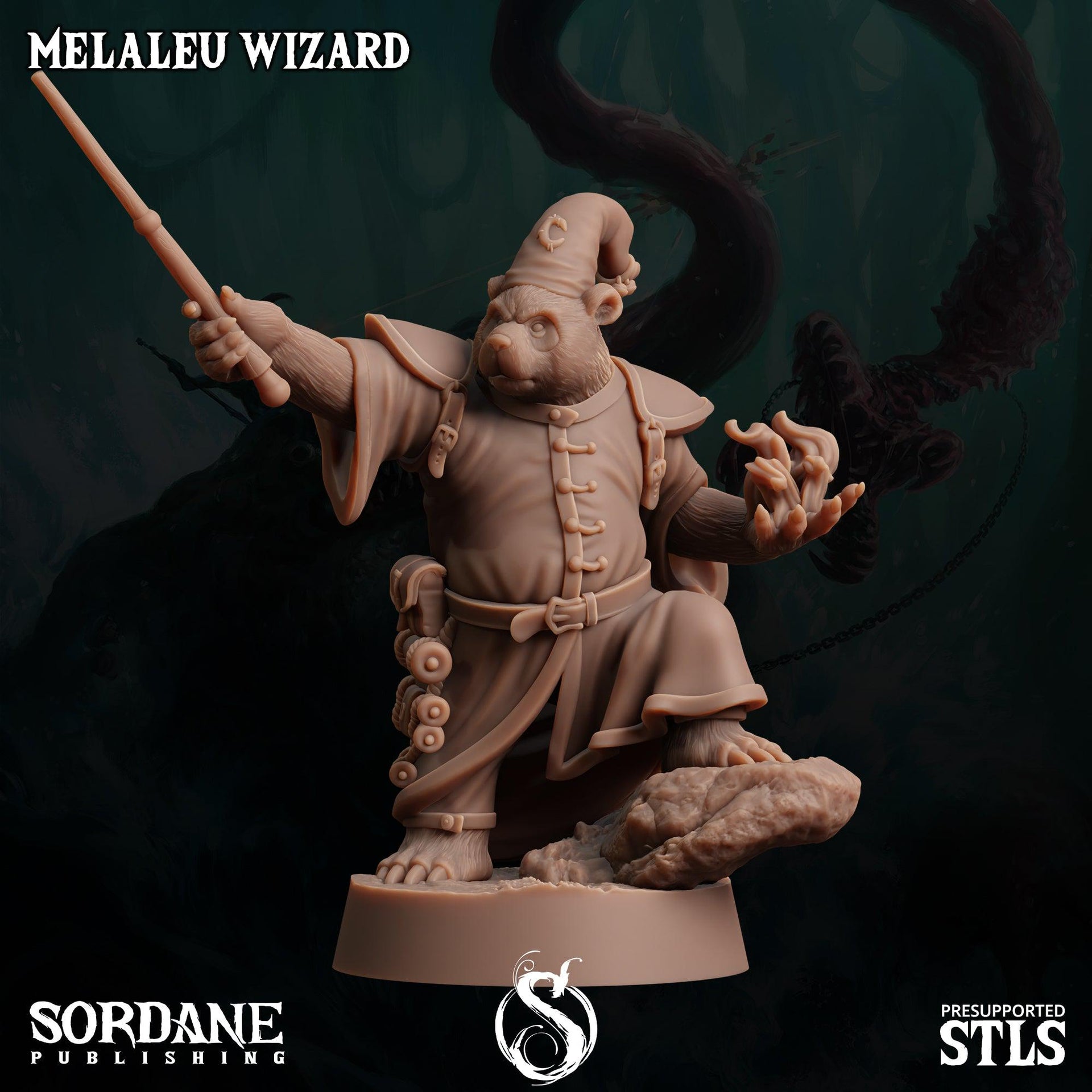 Melaleu Wizard , Pandafolk Mage - Sordane Publishing | 28mm and 32mm | Wargaming | DnD | Tabletop Roleplaying