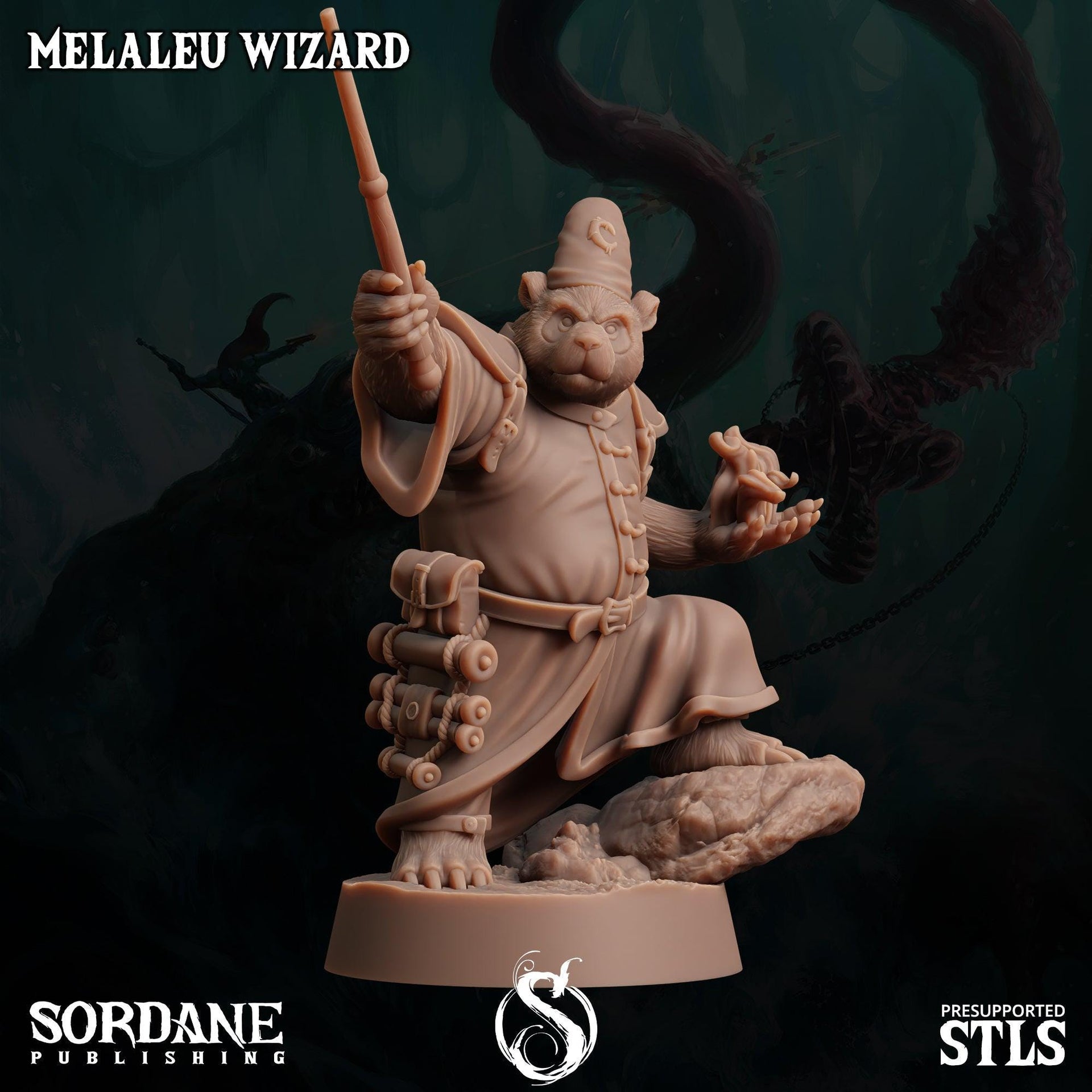 Melaleu Wizard , Pandafolk Mage - Sordane Publishing | 28mm and 32mm | Wargaming | DnD | Tabletop Roleplaying