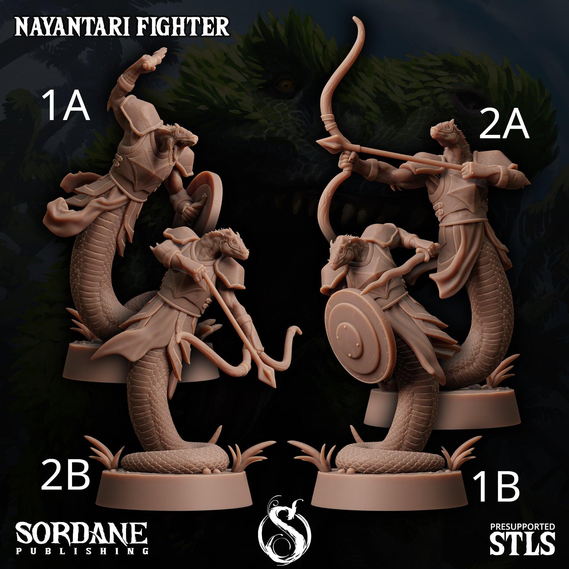 Nayantari Fighter, Snakefolk Fighter - Sordane Publishing | 28mm and 32mm | Wargaming | DnD | Tabletop Roleplaying