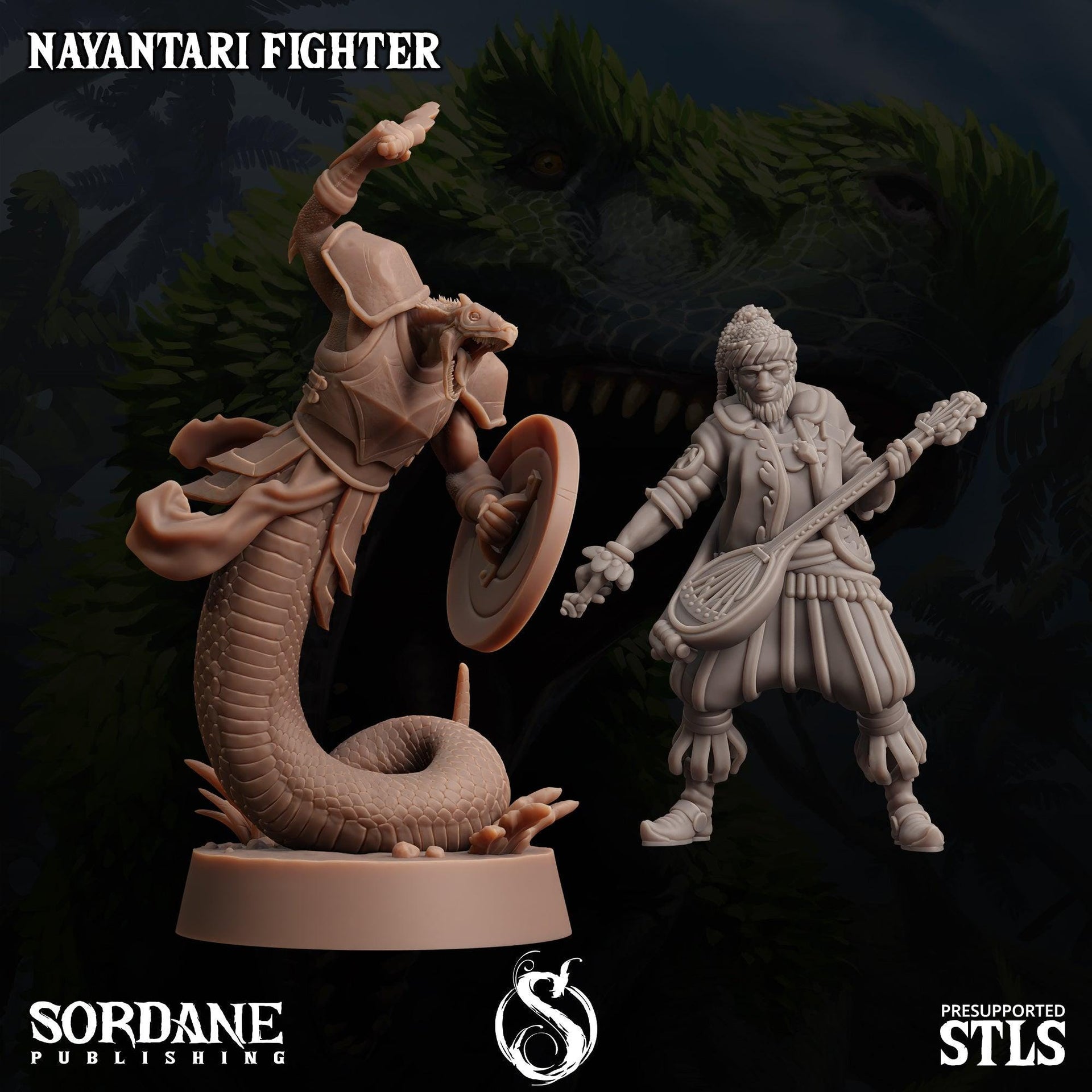 Nayantari Fighter, Snakefolk Fighter - Sordane Publishing | 28mm and 32mm | Wargaming | DnD | Tabletop Roleplaying